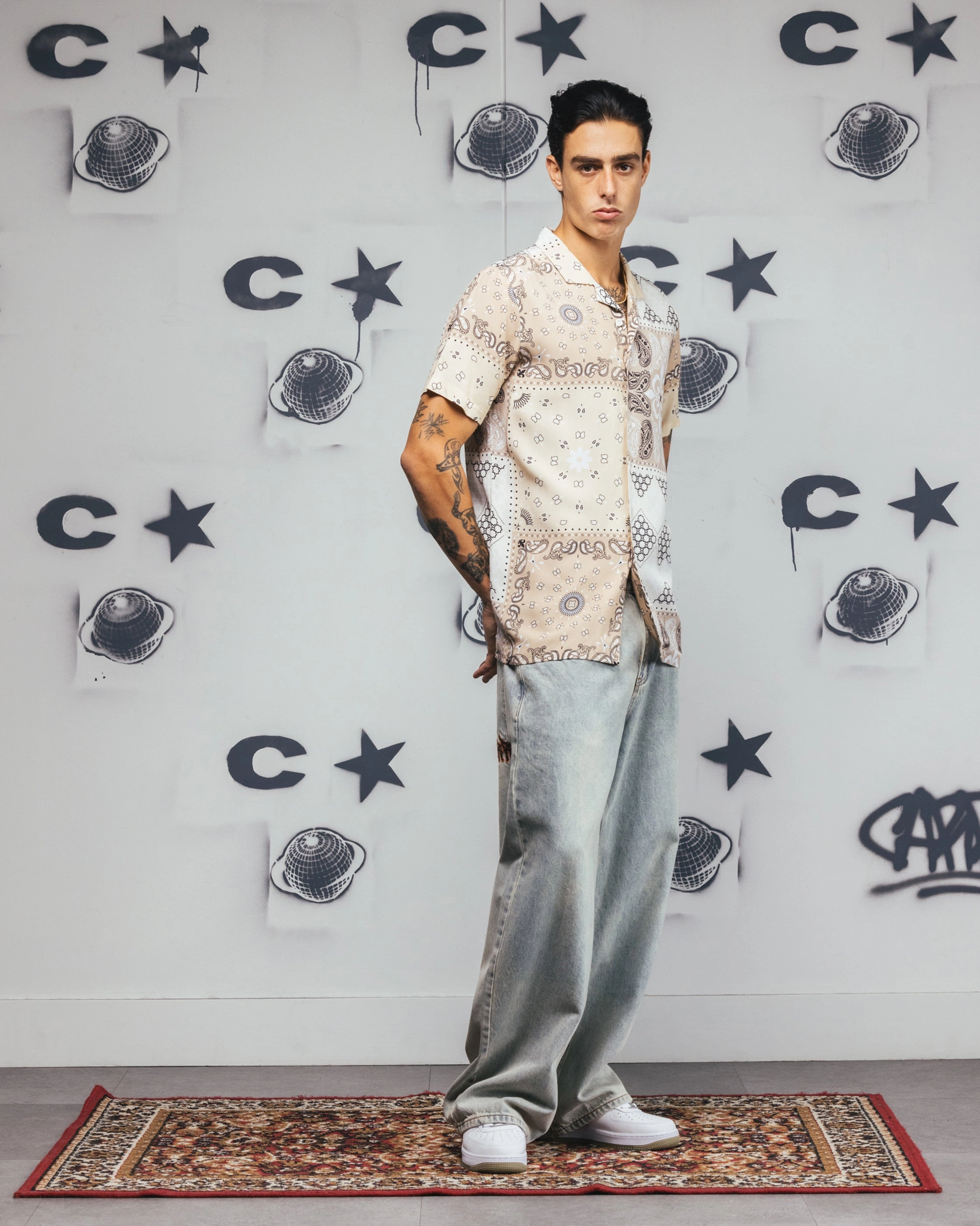 Plus size option Layering Piece Carr?? Bandana Ultra Button Up Shirt Stone