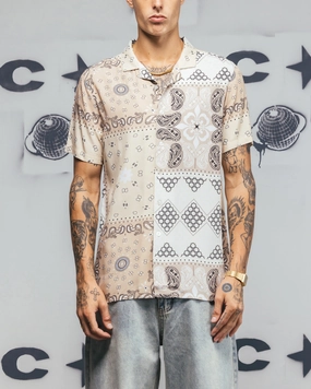 Geometric Pattern Carr?? Bandana Ultra Button Up Shirt Stone