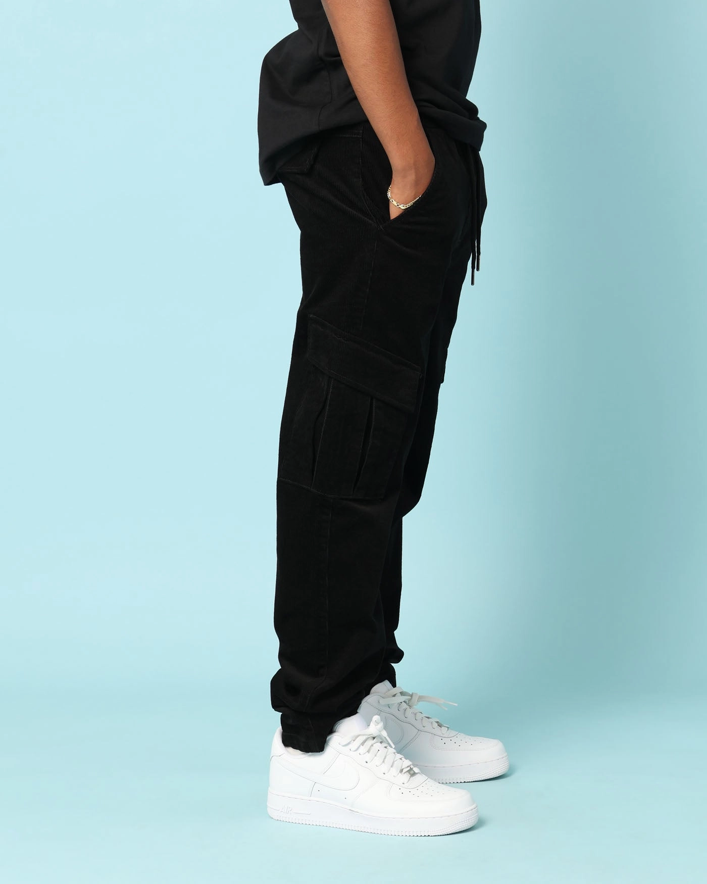 Carr?? Bande Corduroy Cargo Pants Black Perfect Design Elastic waist