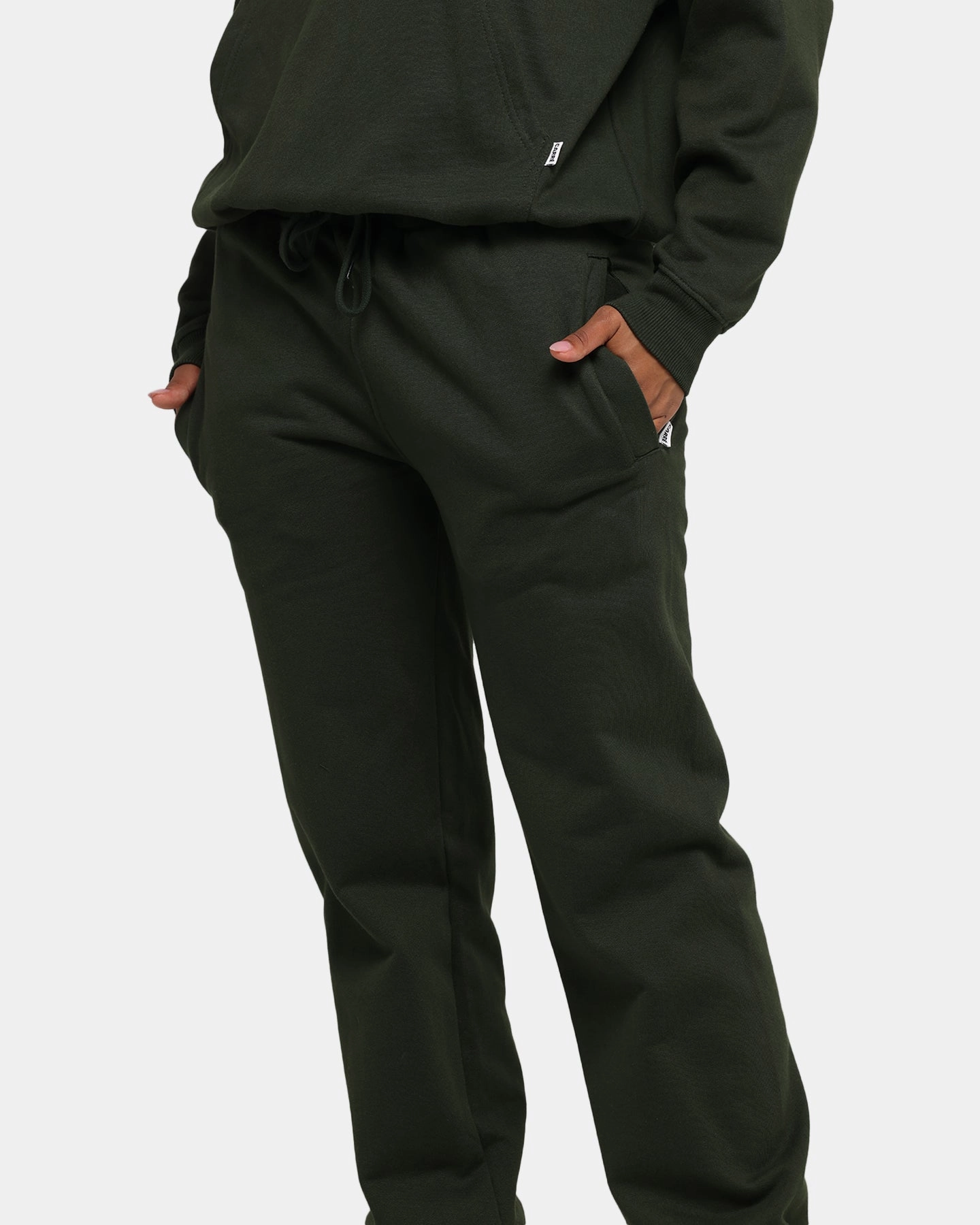 Sporty Touch Curved Waistline Carr?? Blanc Sweatpants Dark Green