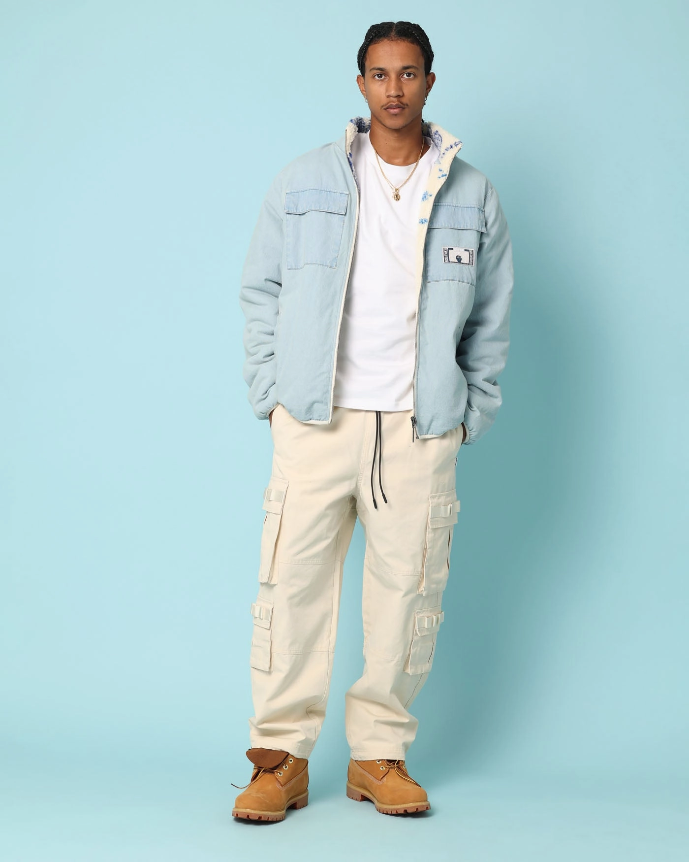 Flexible Hood Carr?? Fragment Reversible Jacket Light Blue Denim