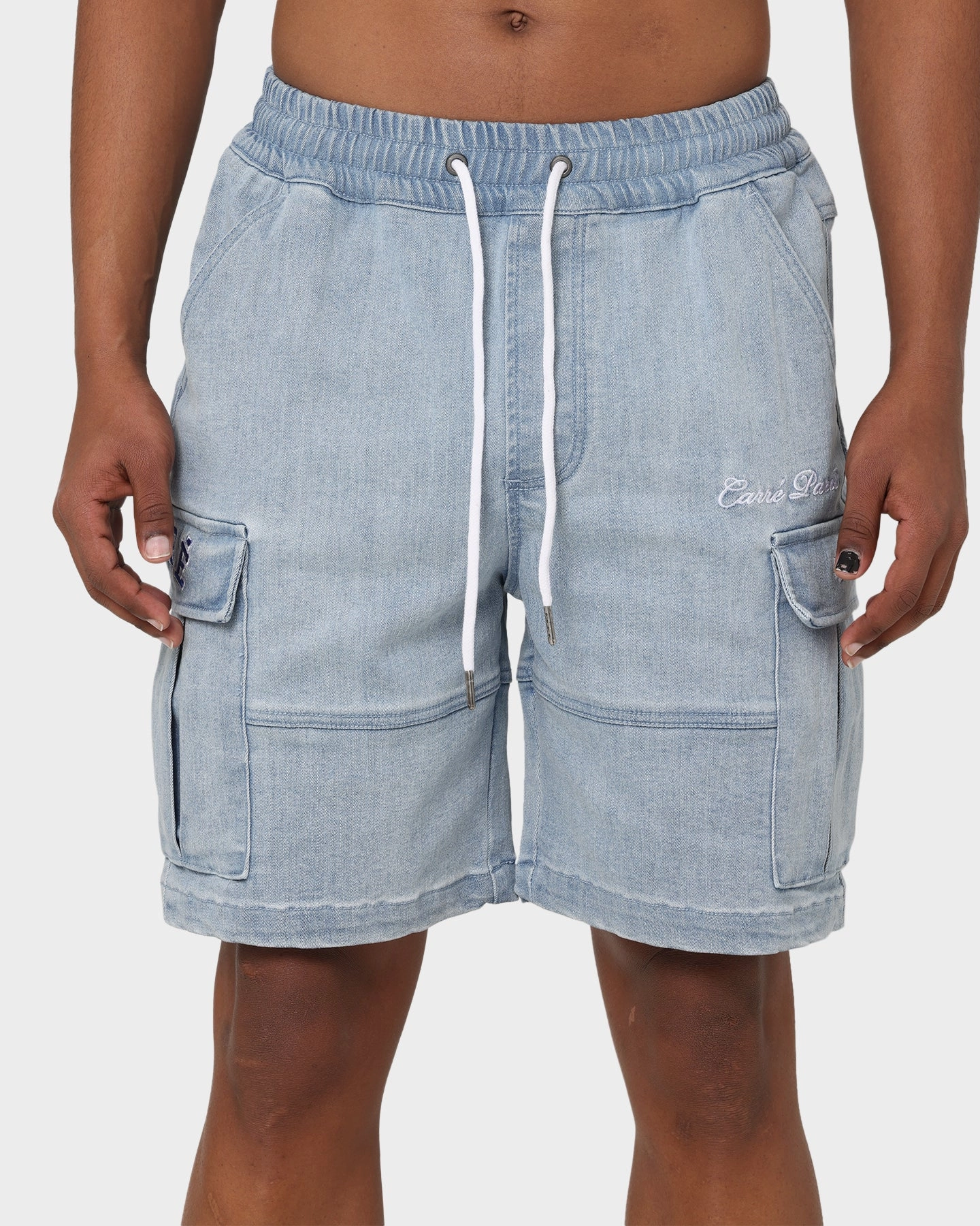 Anti Static Fabric Universal Attachment Points Carr?? Paris Denim Cargo Shorts Vintage Blue