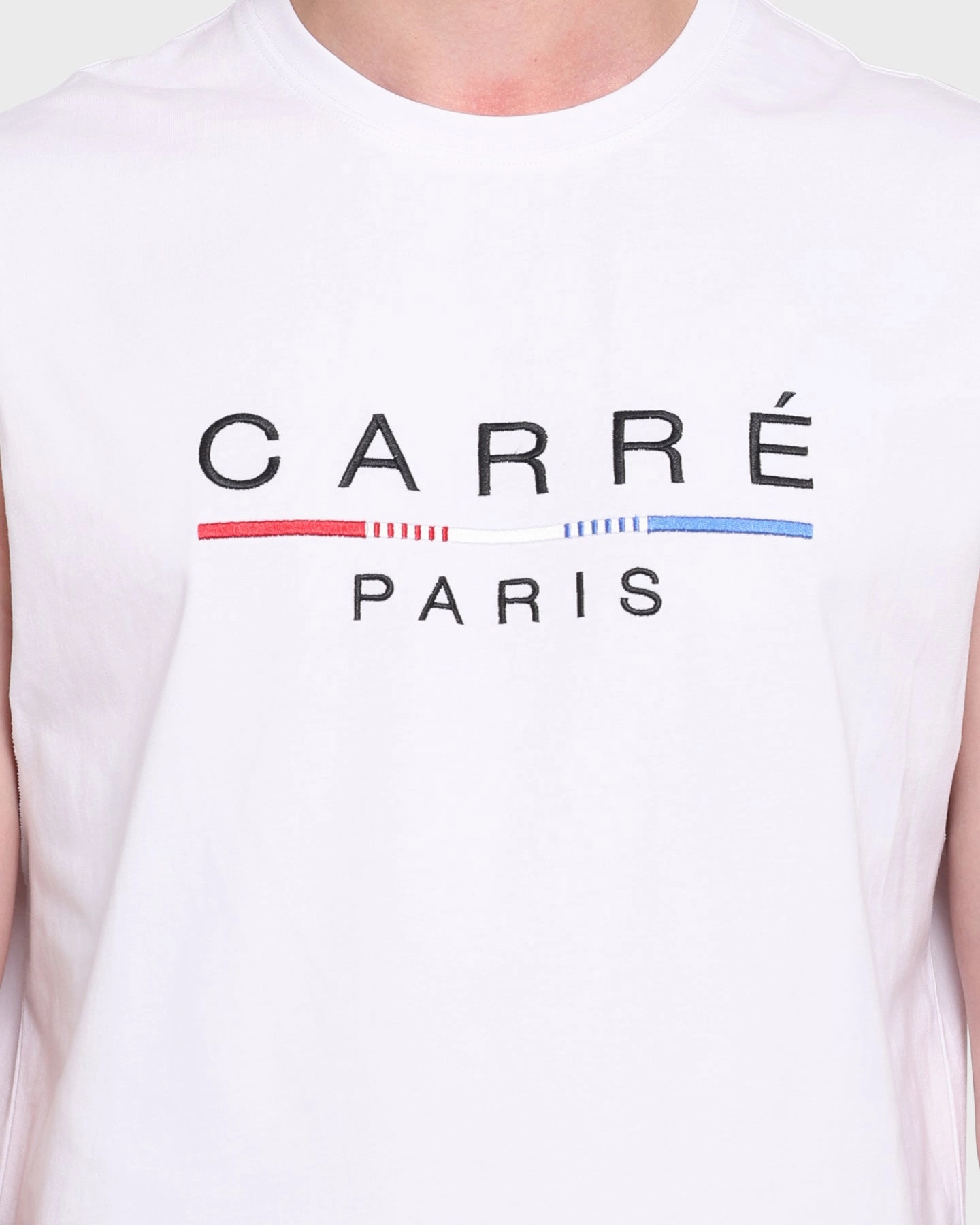Carr?? Stripes Classique Muscle T-Shirt White sequined details