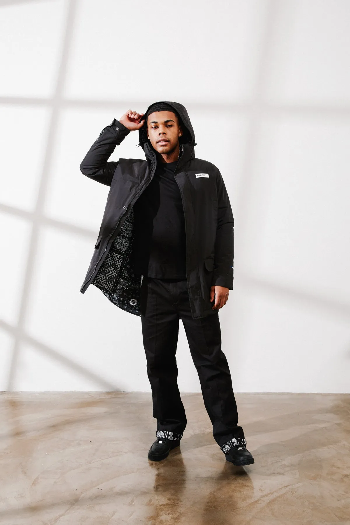 Noise Reduced Fabric Carre Bandana Ultra Trench Coat Black