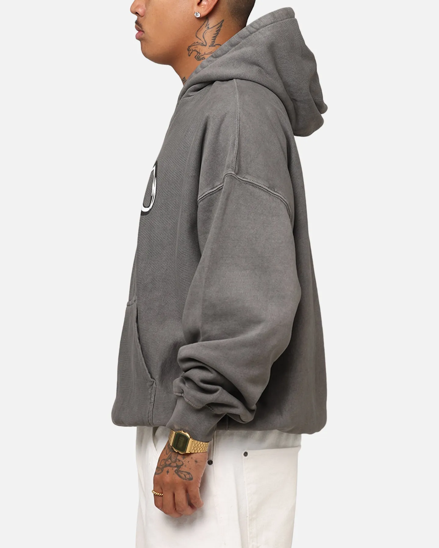 Fray Resistant Finish Carre Link Hoodie Washed Charcoal