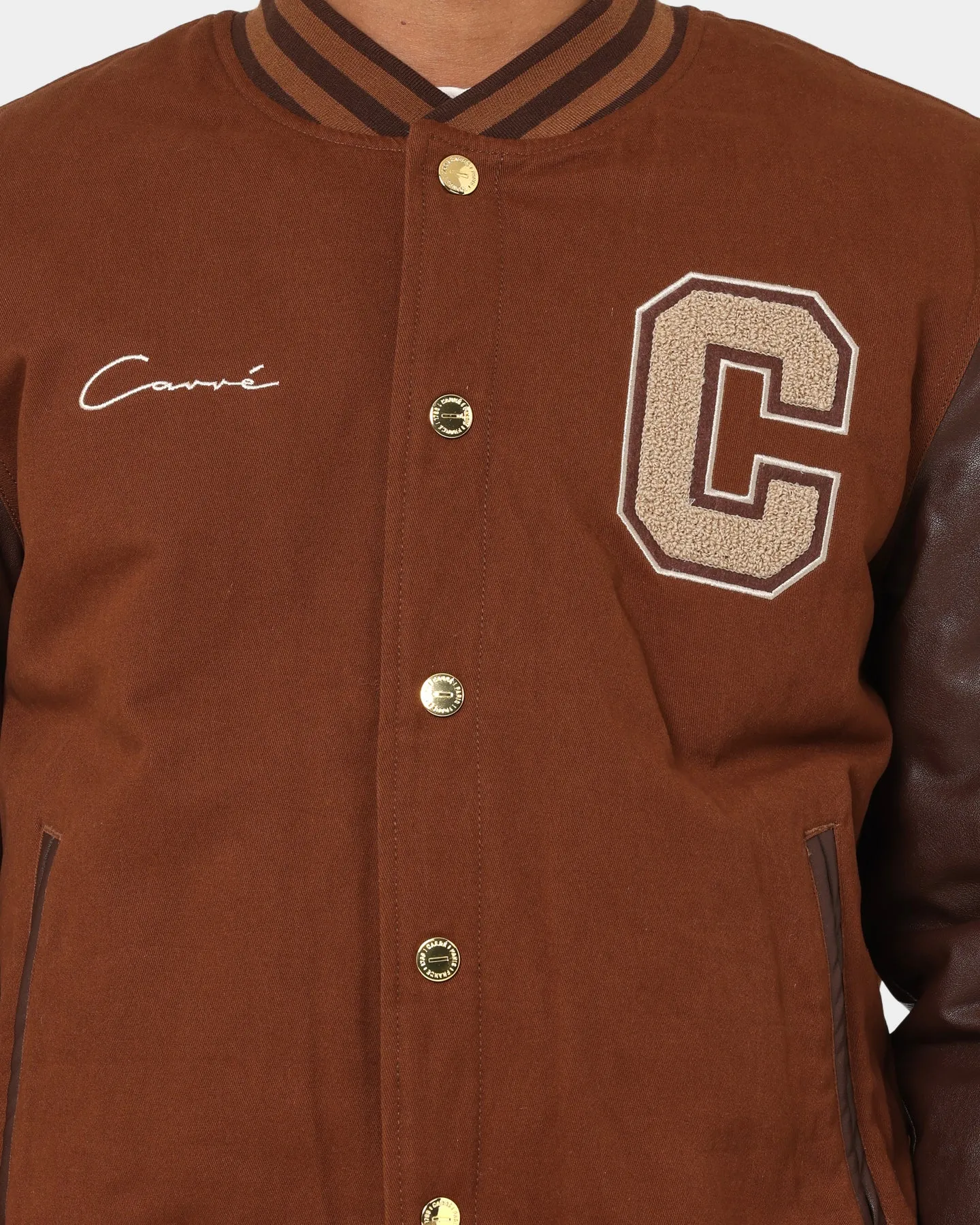 Compact Storage Design All Purpose Outerwear Carre MVP Varsity Jacket Chocolate