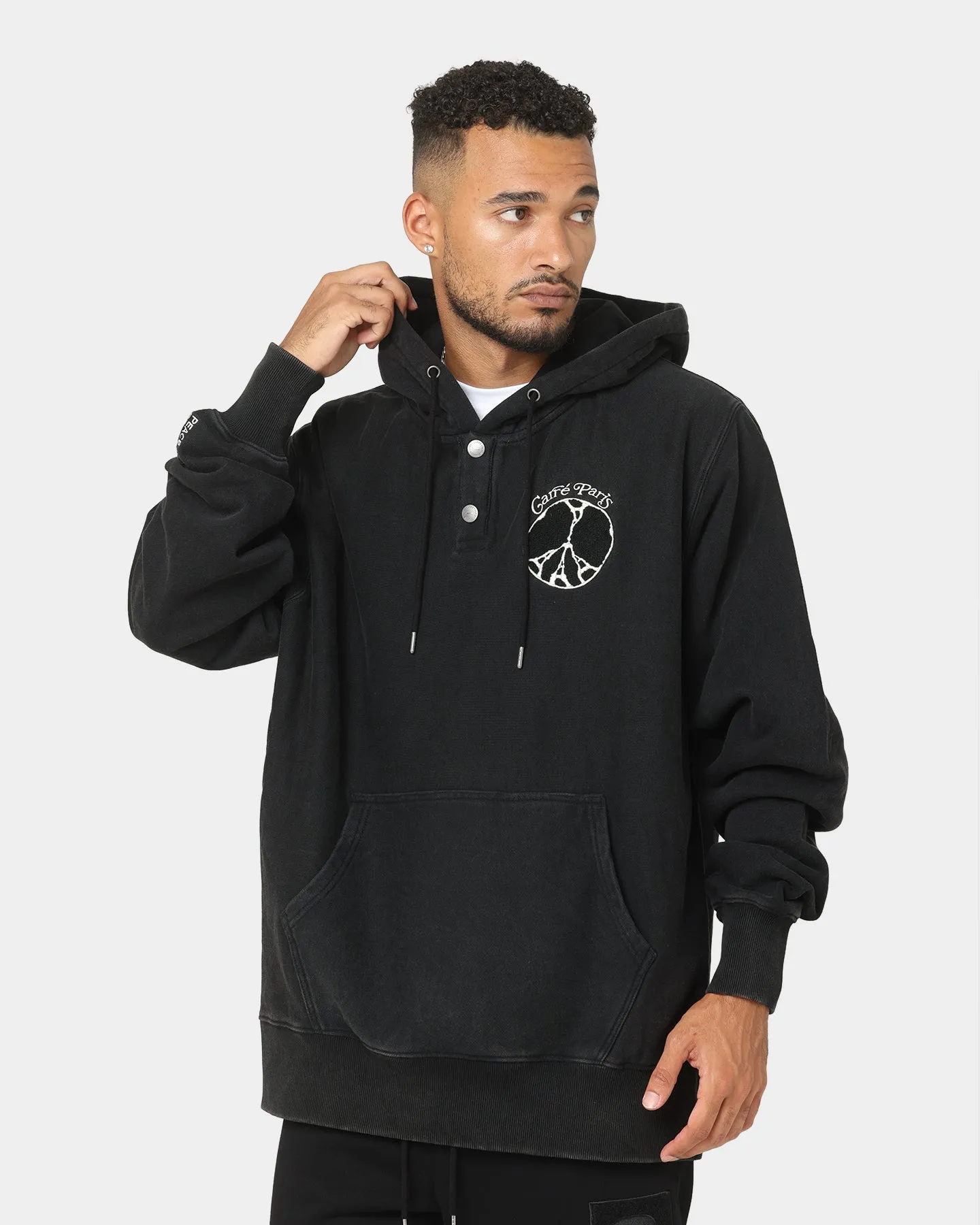Carre Peace Button Up Hoodie Washed Black Roll
