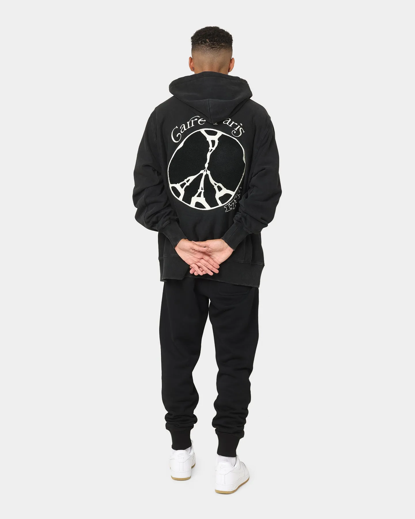 Carre Peace Button Up Hoodie Washed Black Airtight Storage Compartment Raglan sleeves