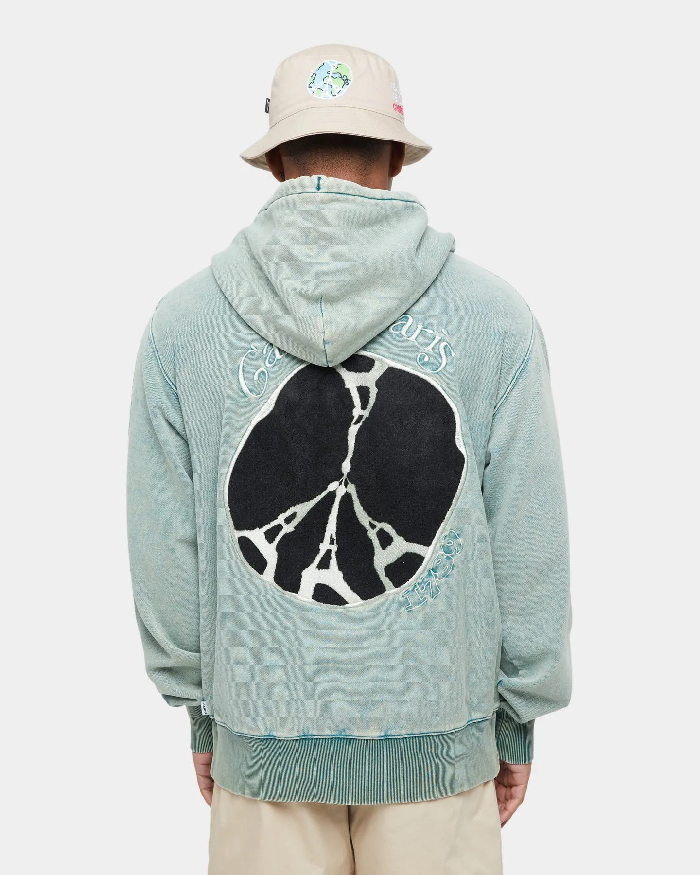 Esteem Carre Peace Button Up Hoodie Washed Green