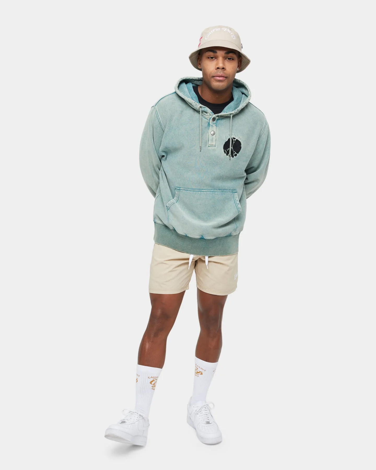 Mix - and - Match Carre Peace Button Up Hoodie Washed Green