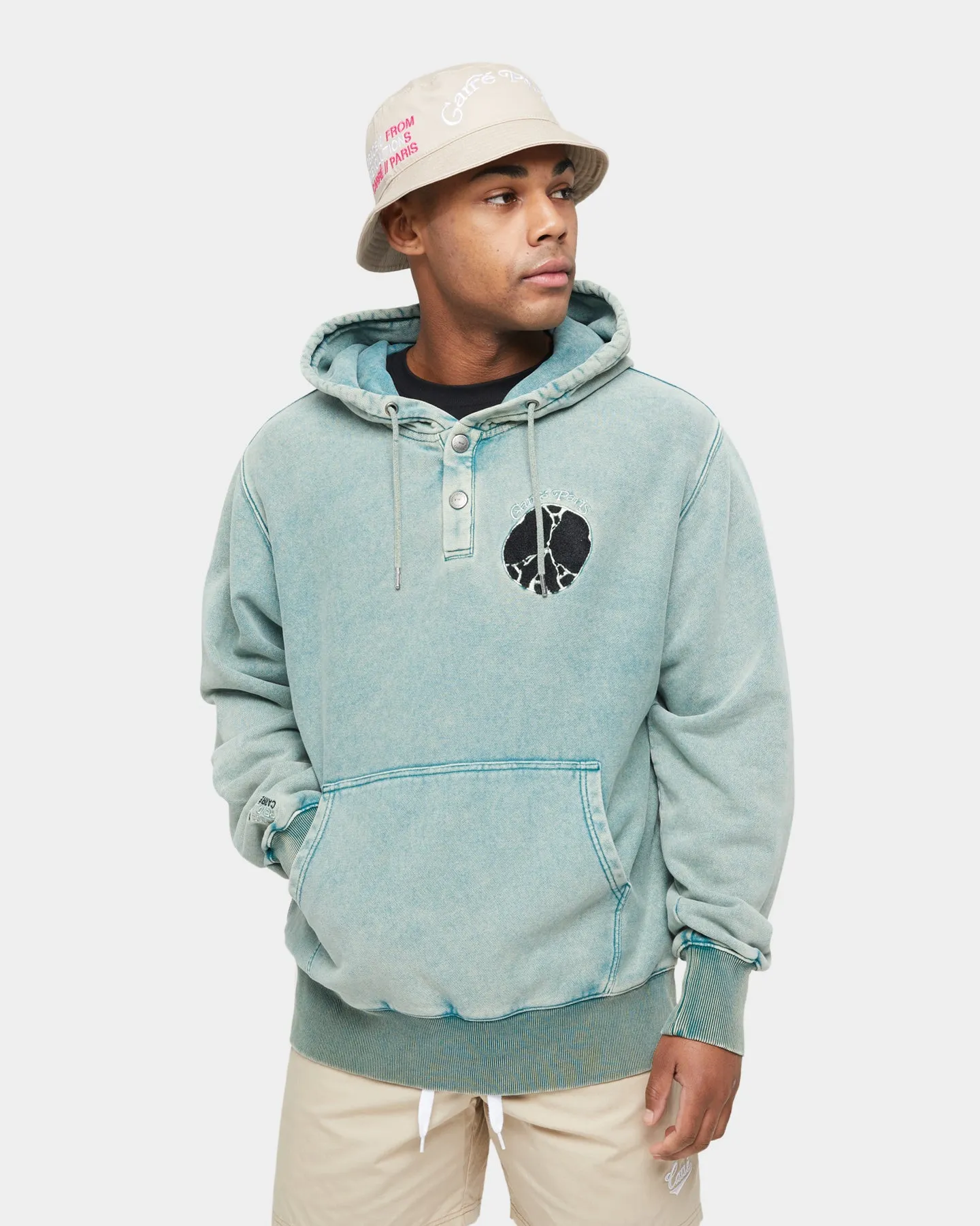 Carre Peace Button Up Hoodie Washed Green Circumstance Active Lifestyle