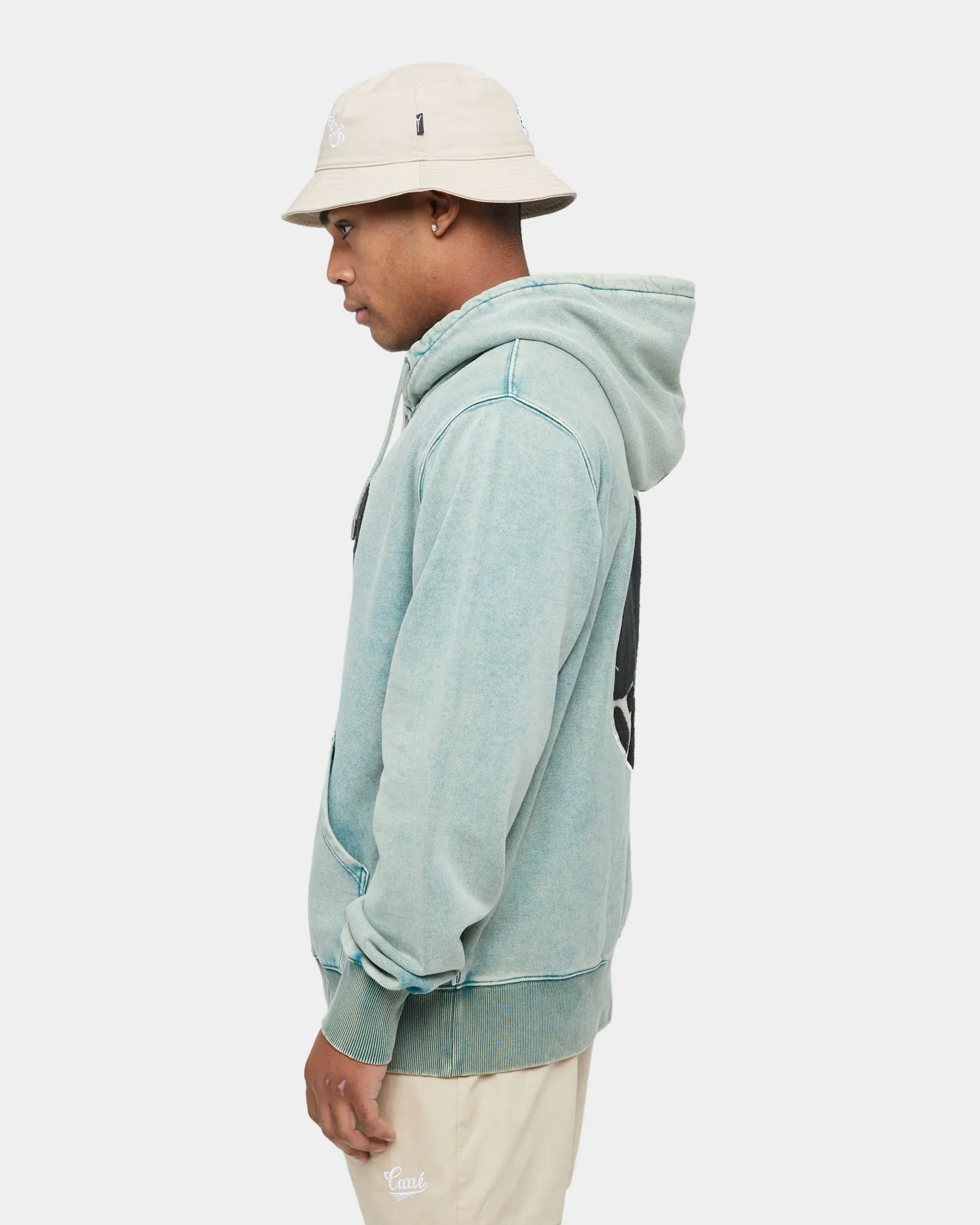 Heat Retention Technology Carre Peace Button Up Hoodie Washed Green