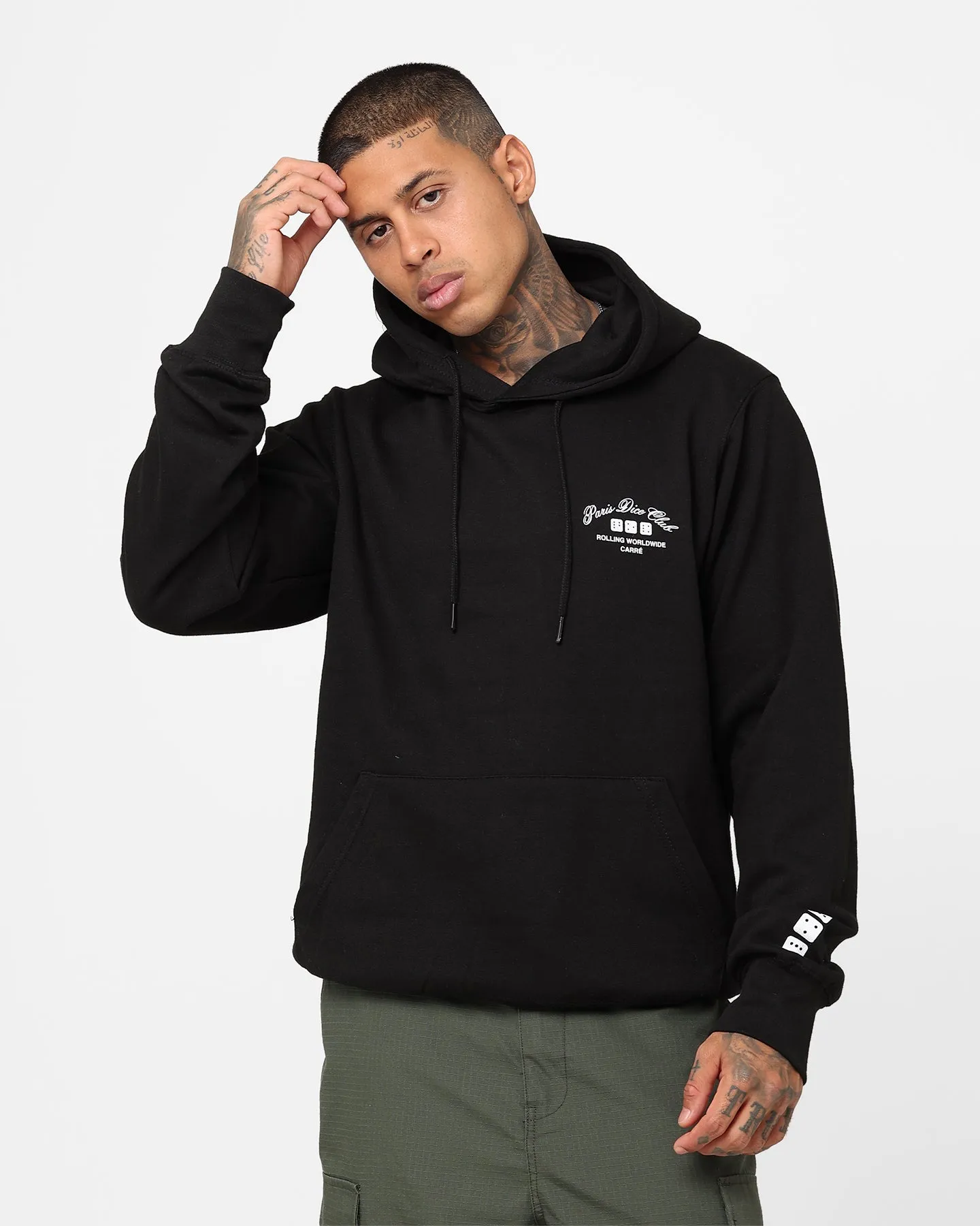 Hidden Zipper Closure Carre Rolling Worldwide Hoodie Black