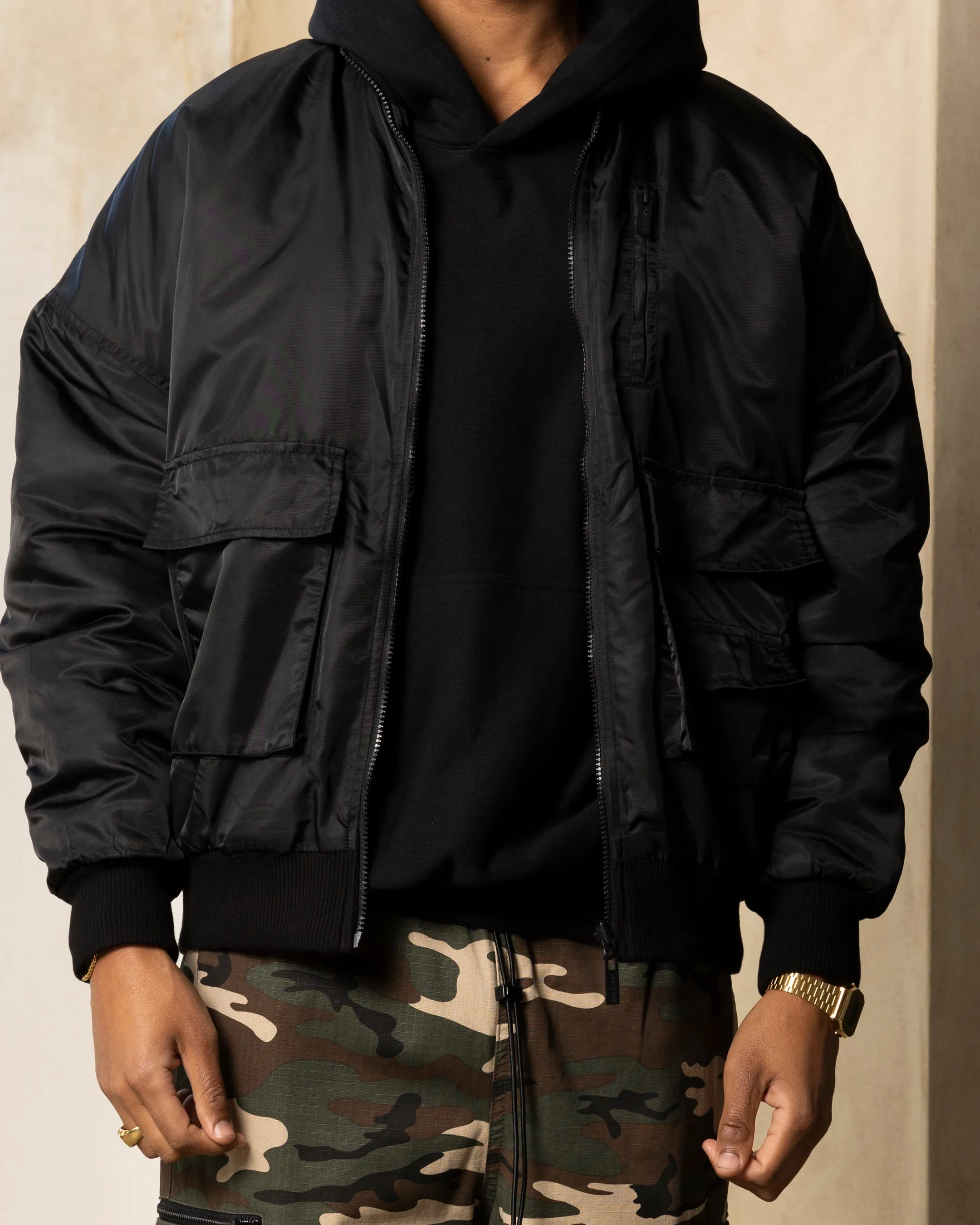 Eco friendly materials Eco-friendly Carre Superior Oversized Bomber Jacket Black