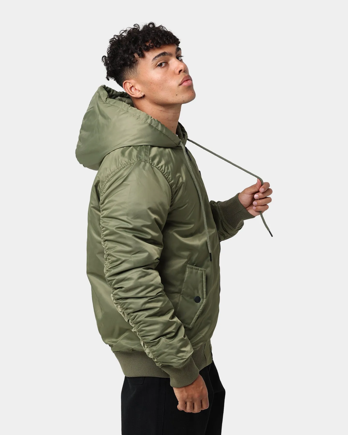 Carre Ultilitaire Hooded Bomber Jacket Khaki Green Premium Fit Active Jacket