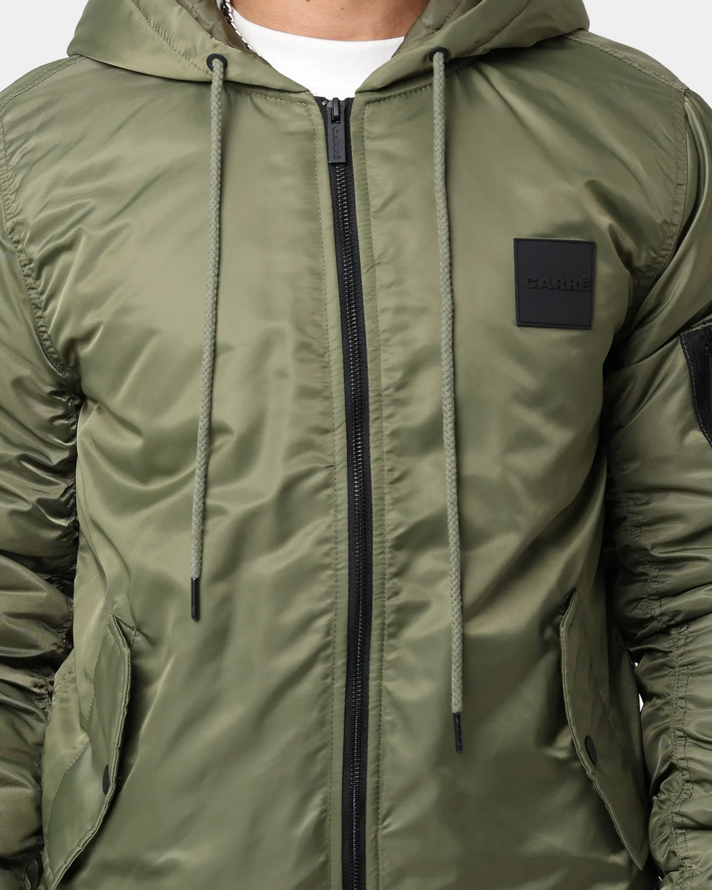 Fast Fit Carre Ultilitaire Hooded Bomber Jacket Khaki Green