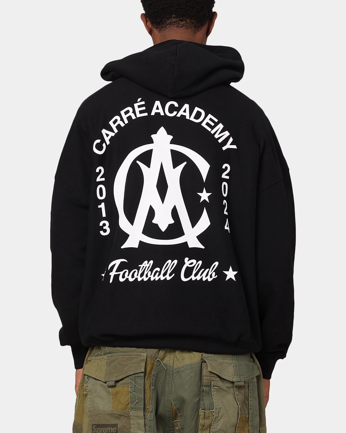 Foldable Collar Design Carre Academy Chest Hoodie Black