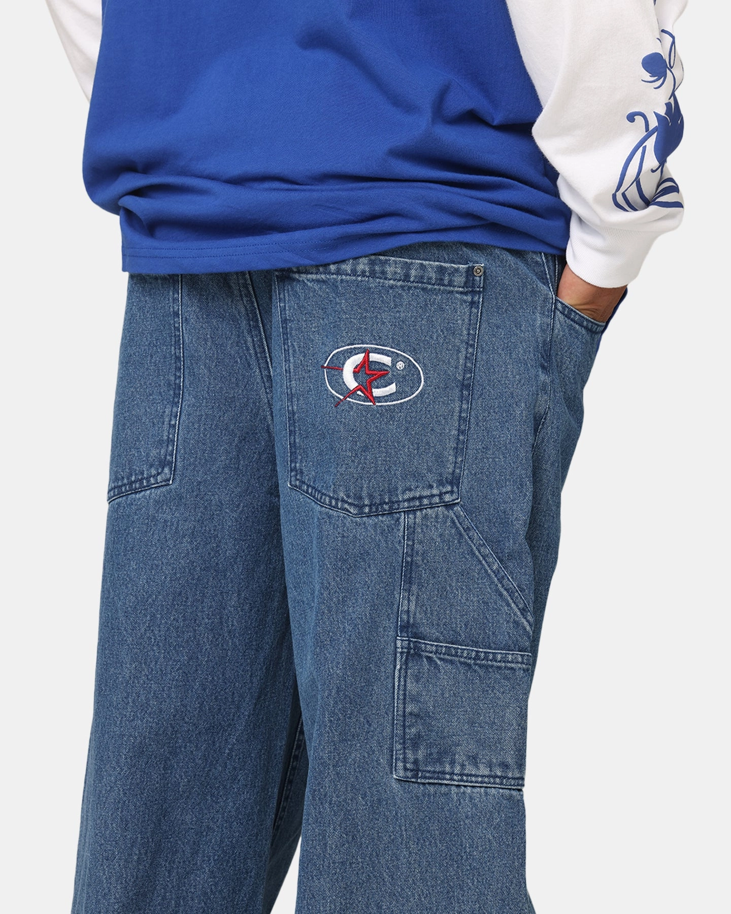 Effortless Comfort RuggedDurability Carre Baggy Carpenter Jeans Mid Blue Denim