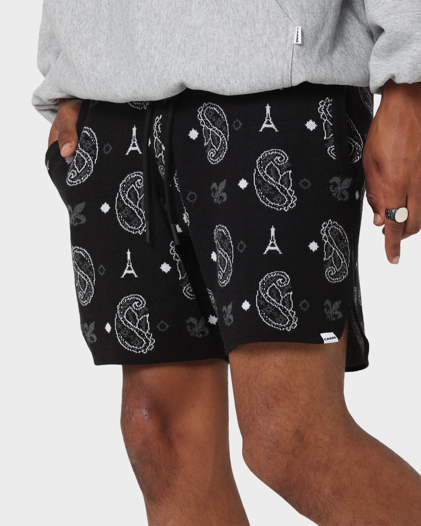Workout Ready Design Street Fashion Carre Big Bandana Knitted Shorts Black