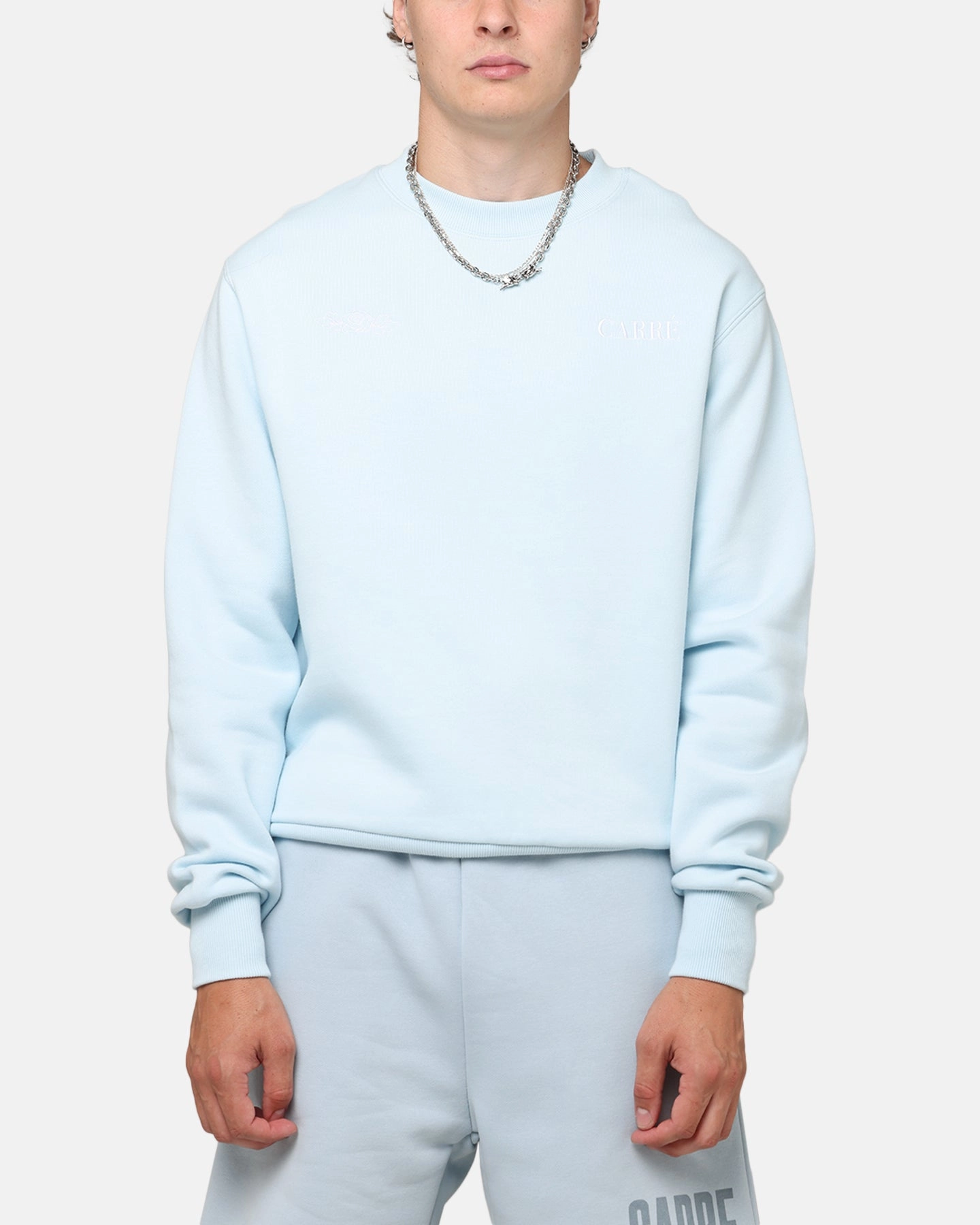 Subtle Texture Detail Perfect Knit Carre Bloom Crewneck Light Blue