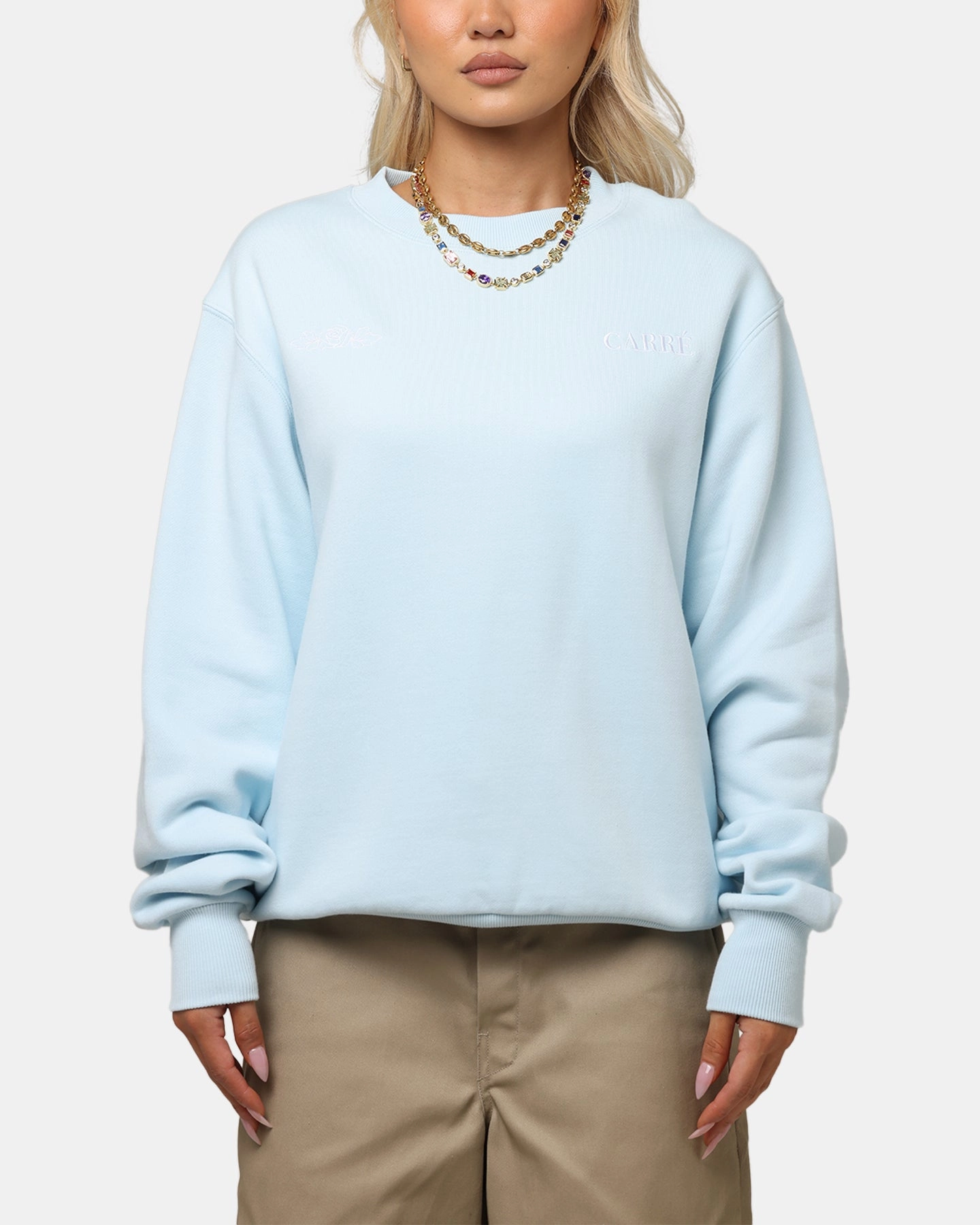 Seasonal Wear Classic Design Carre Bloom Crewneck Light Blue