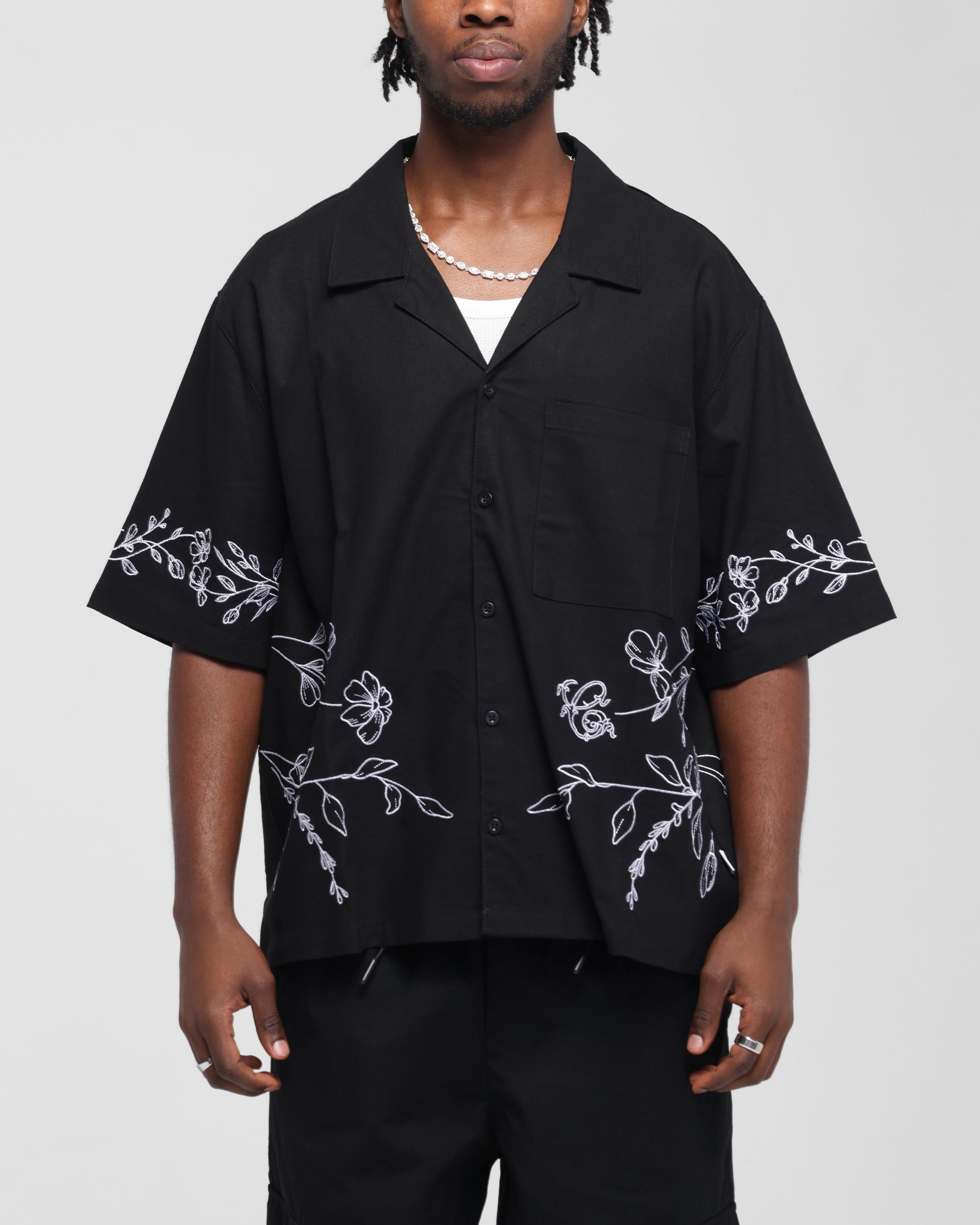 Nautical Look Thermoregulating Fabric Carre Botanica Button Up Shirt Black