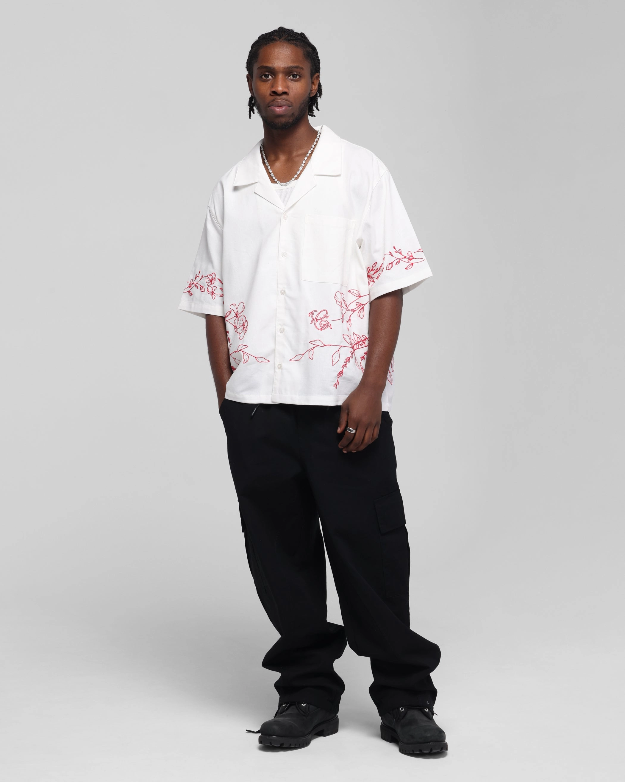 Sophisticated Elegance Carre Botanica Button Up Shirt Off White
