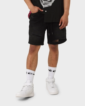 Tear Resistant Weave Street Fashion Carre Bouffant Distressed Shorts Black