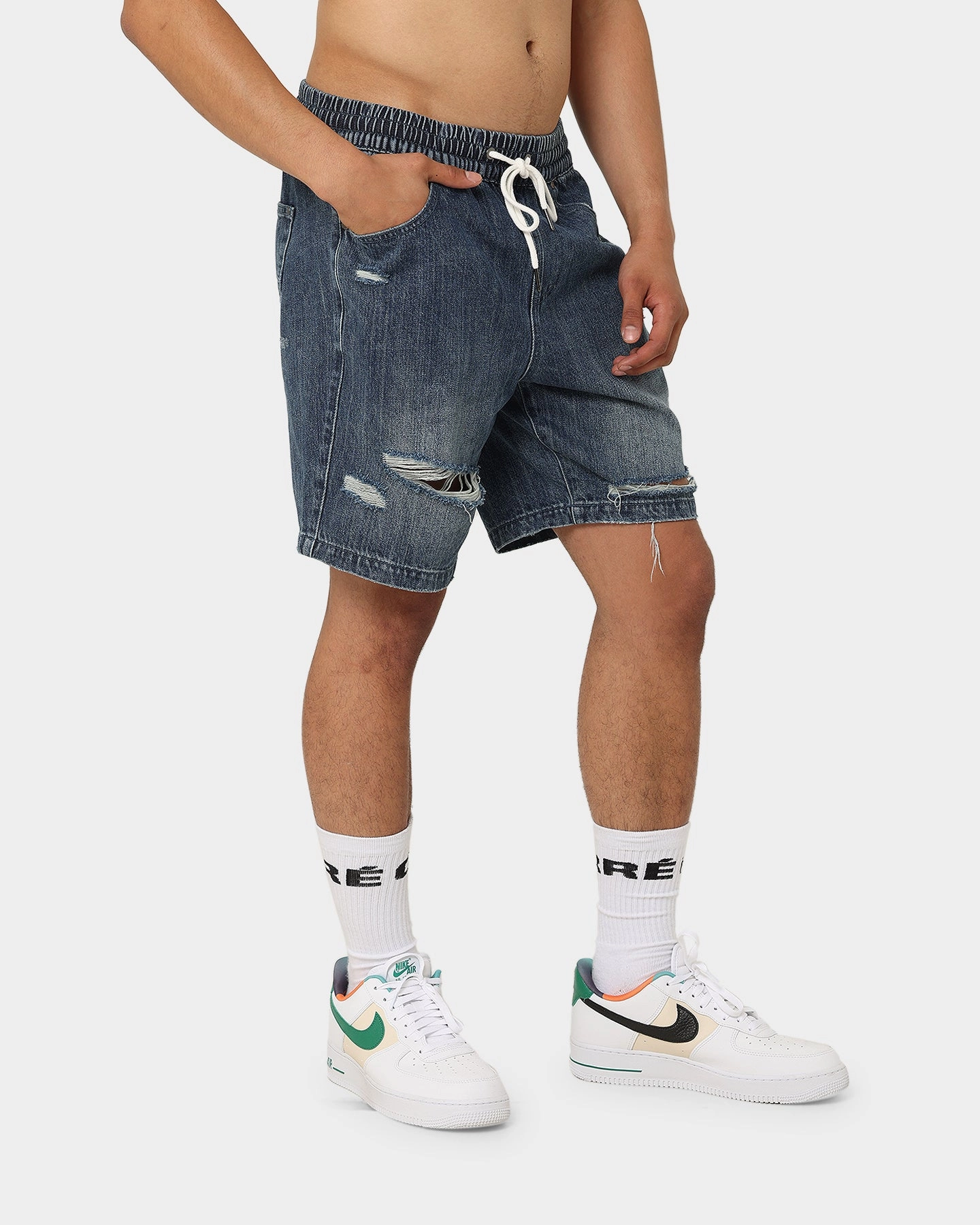 Active Shorts Carre Bouffant Distressed Shorts Blue