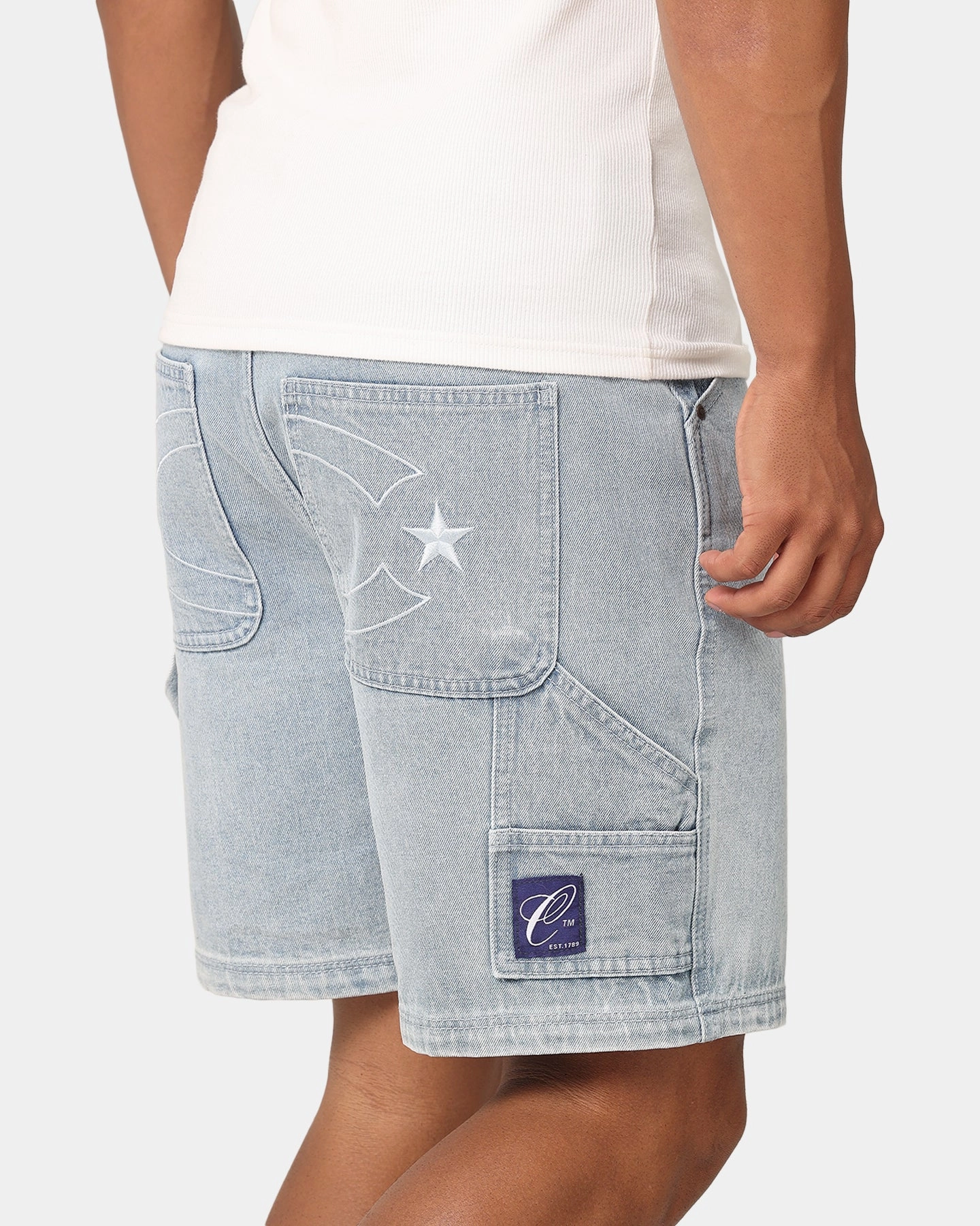 Carre C-Star Denim Shorts Light Wash Blue Flexible Waistline elastic waistband