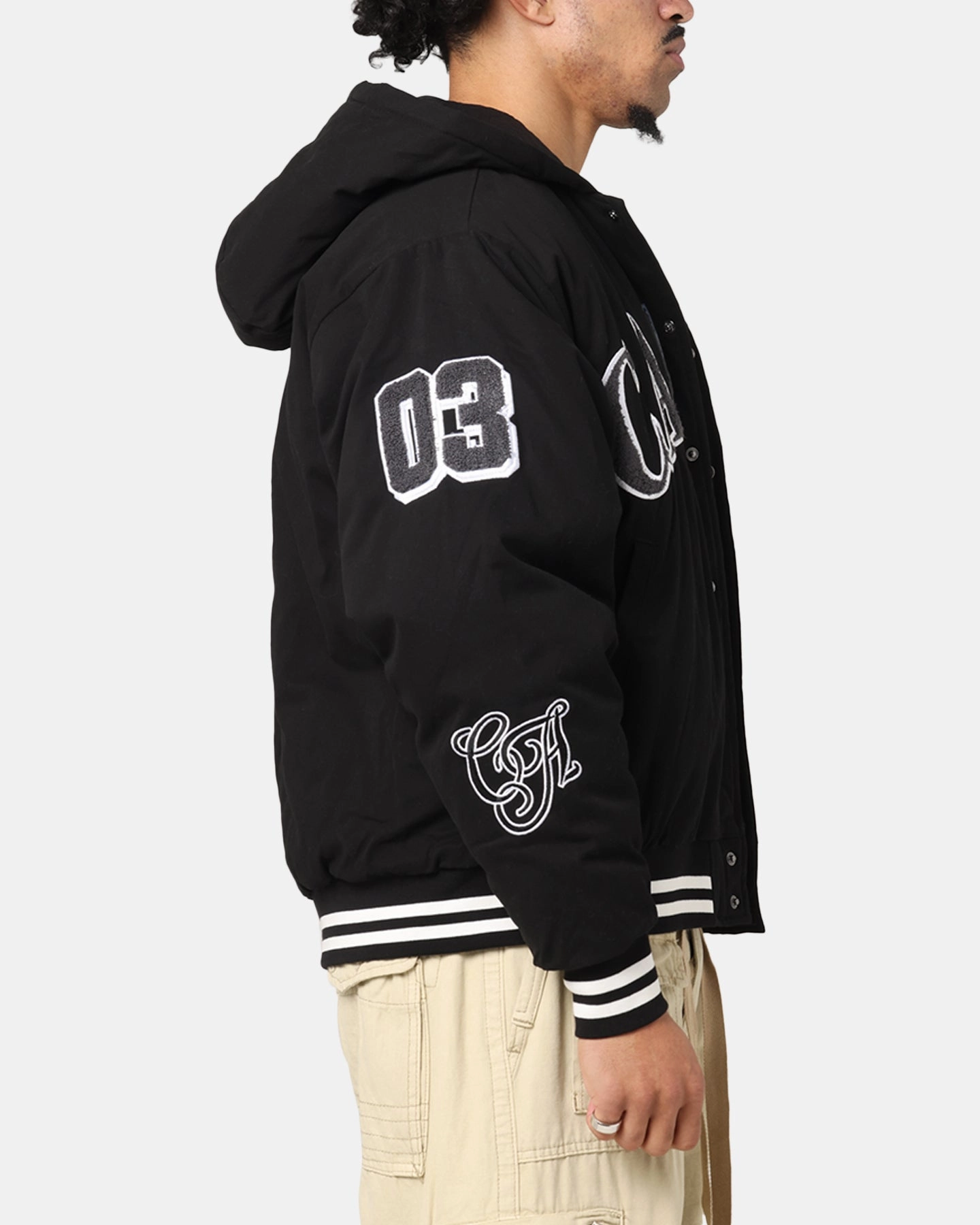 rainy Foldable Collar Carre C-Star Varsity Jacket Black