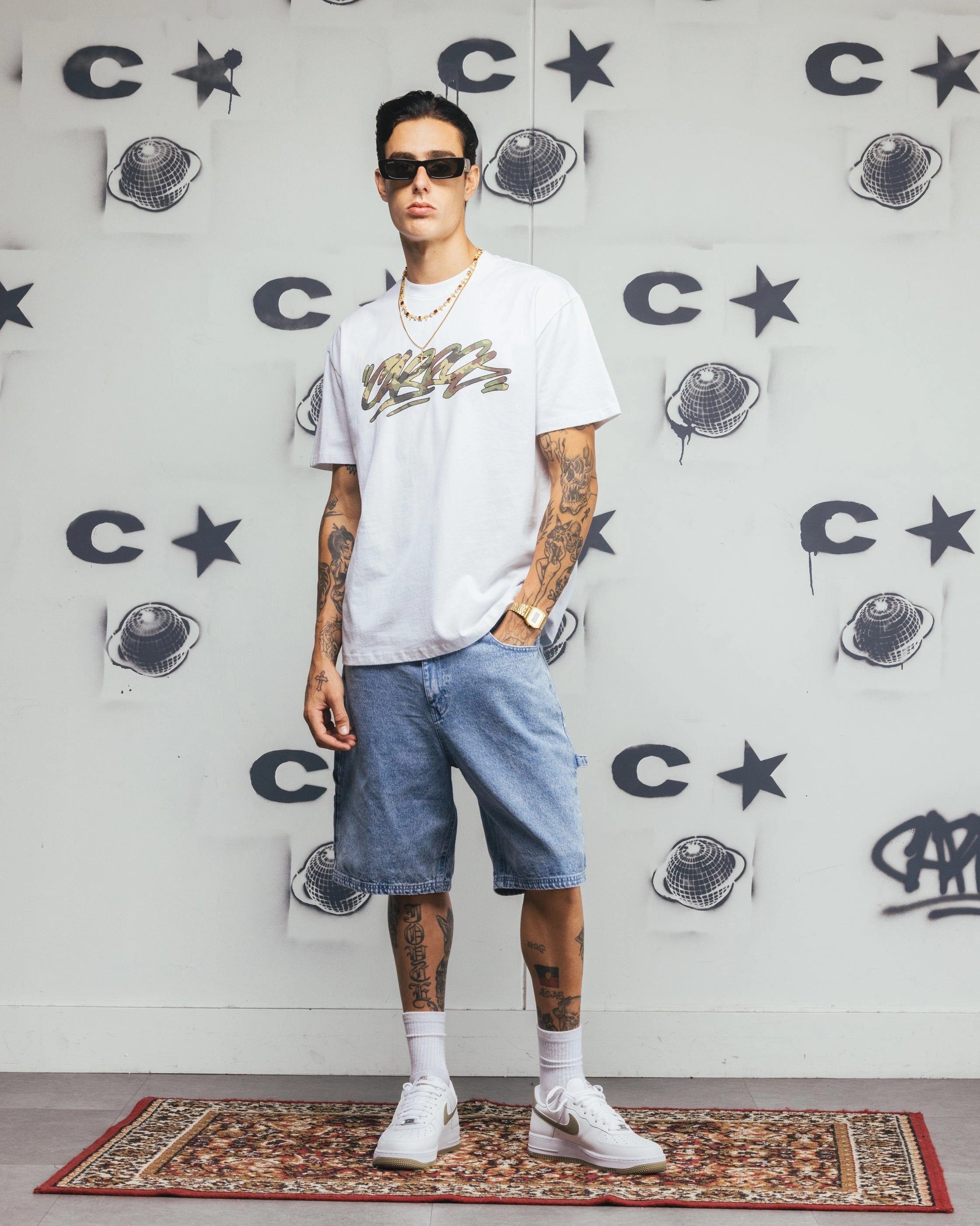 Carre Carpenter Jorts Light Blue Denim No Slip Gripper polo shirt