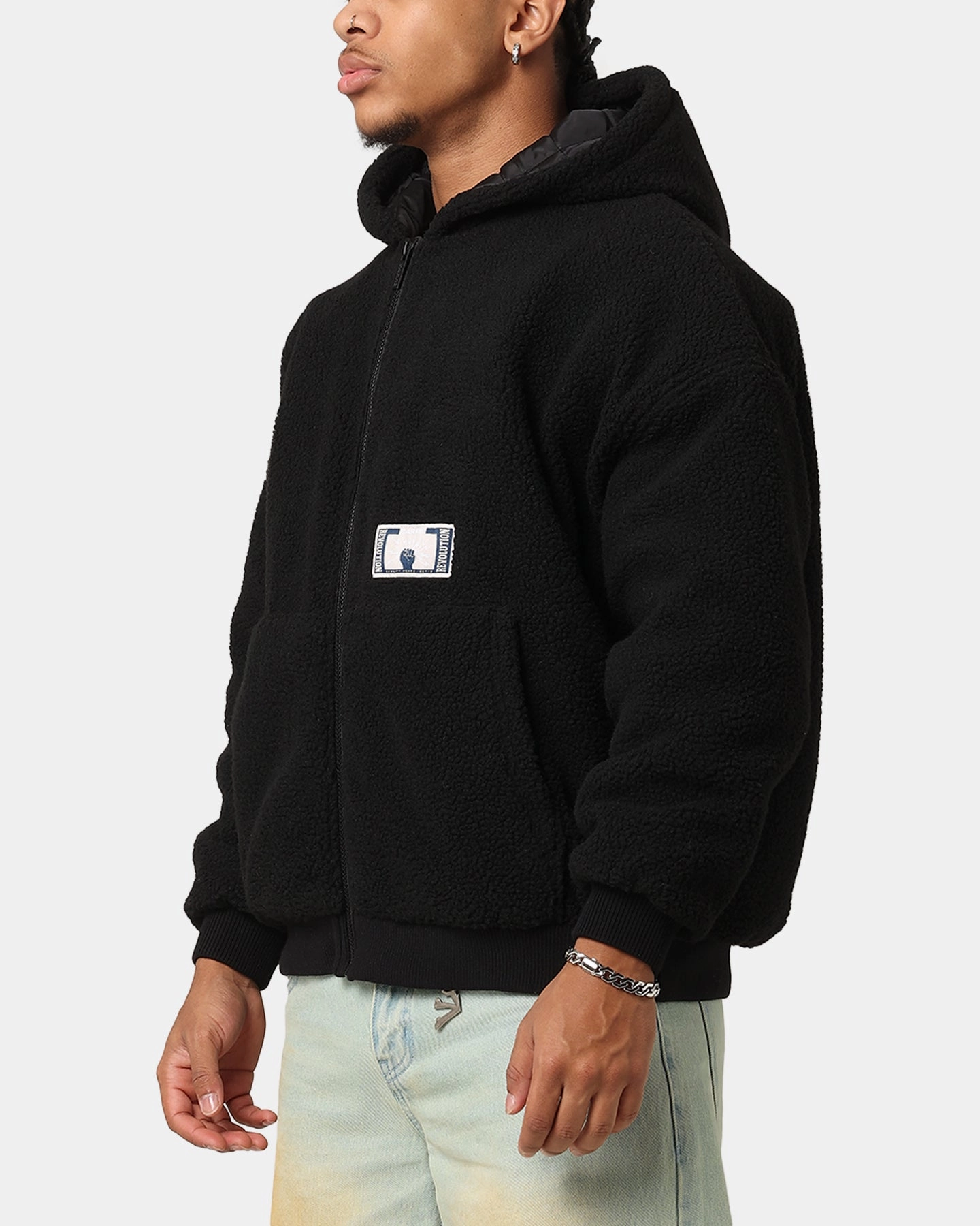 Lockdown Hood Toggle Lightweight Fabric Carre Classic Sherpa Jacket Black