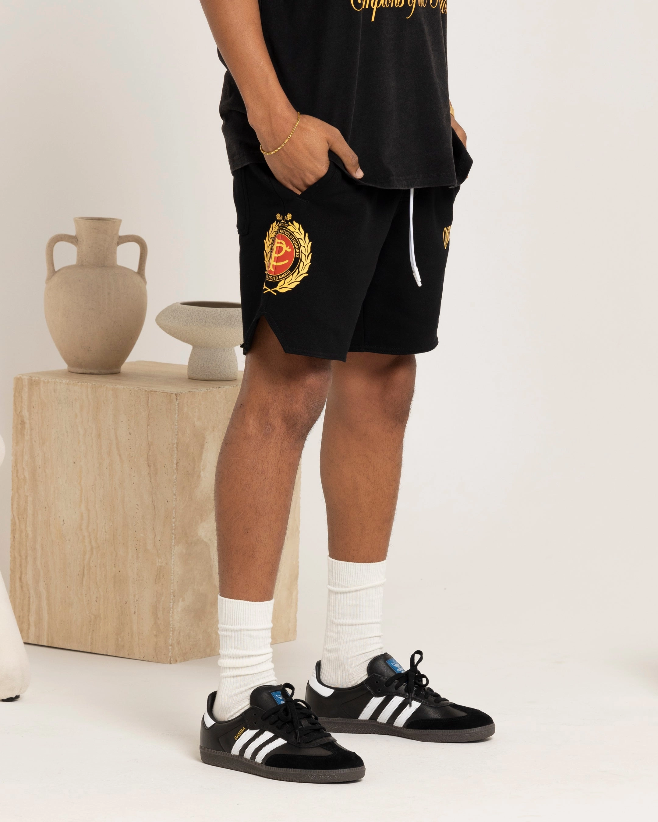 Carre Decade Sweat Shorts Black rayon fabric Hypoallergenic Textile