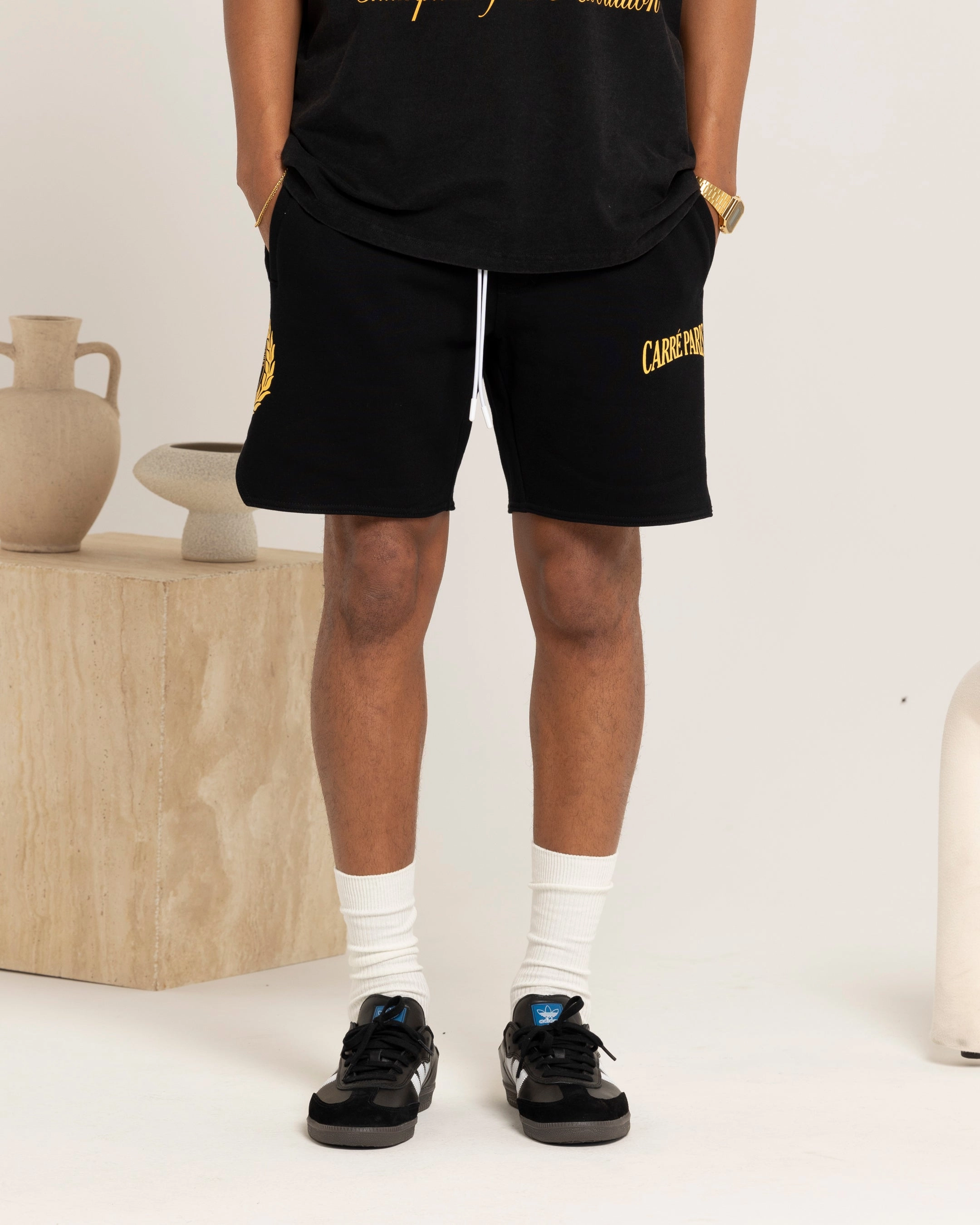 Flexible Gusset Design Carre Decade Sweat Shorts Black