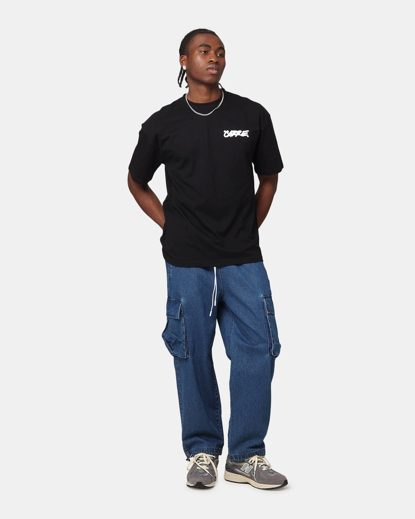 Sporty Touch smooth zipper Carre Denim Superior Cargo Joggers Mid Blue Denim