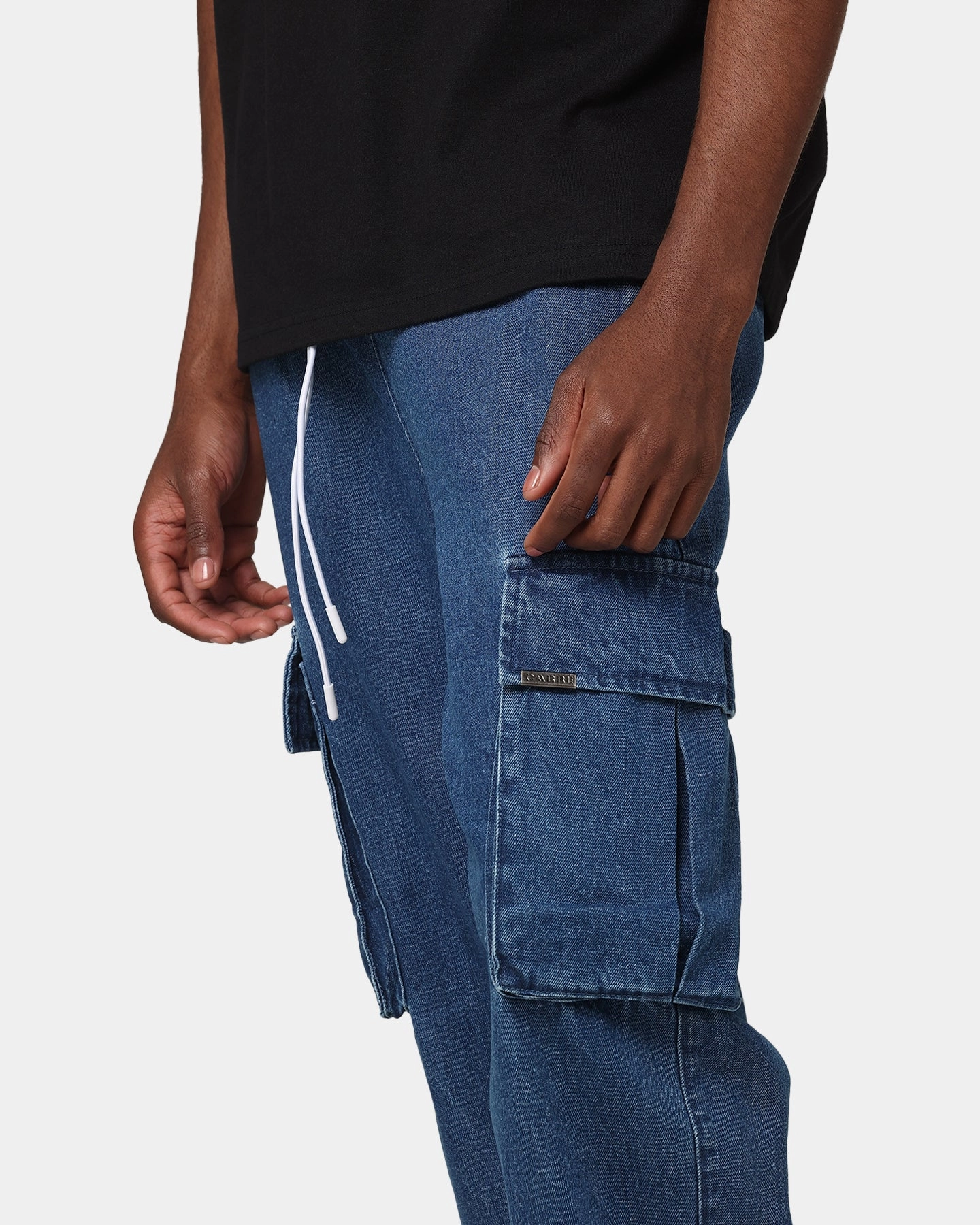 Quick Drying Carre Denim Superior Cargo Joggers Mid Blue Denim