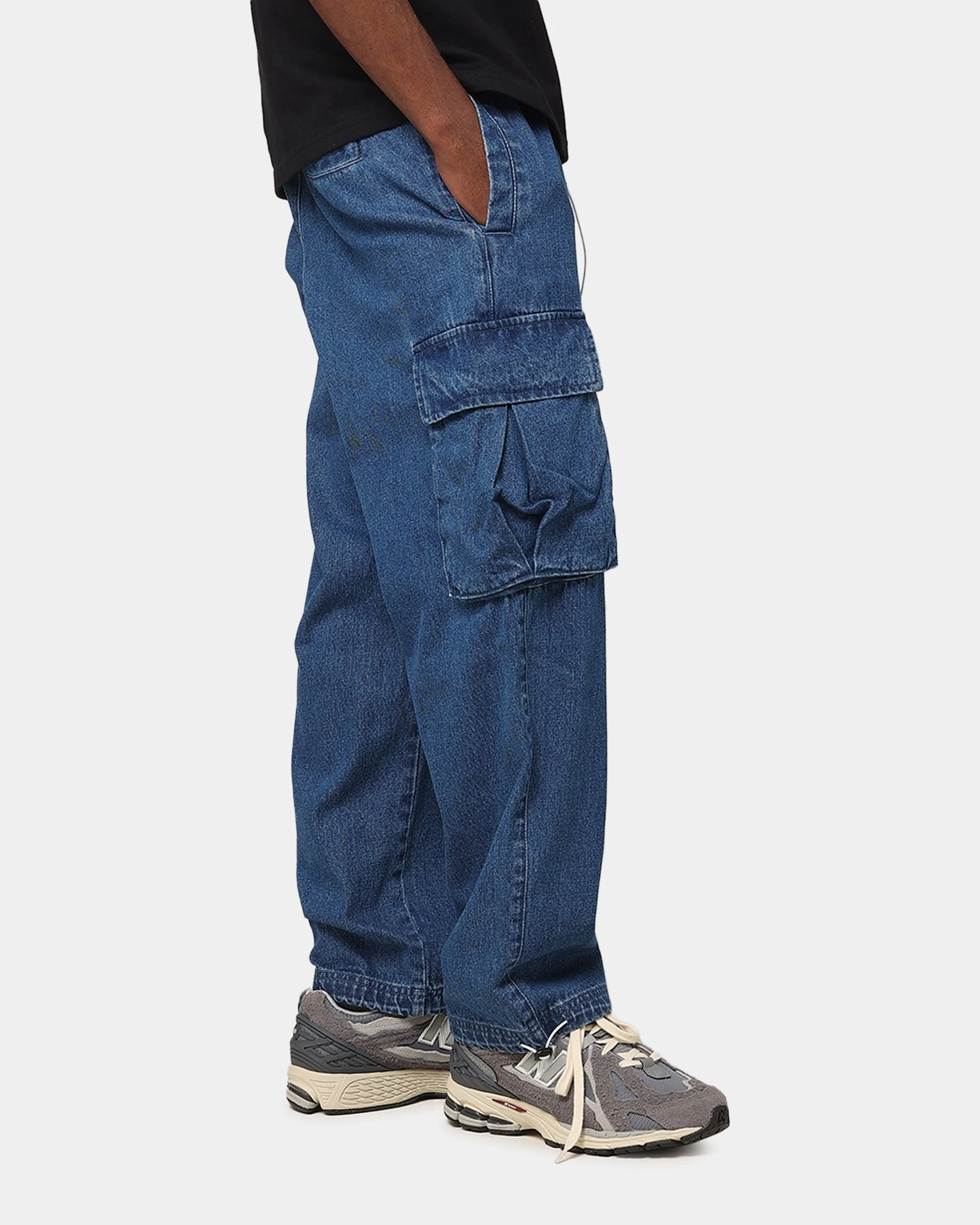 Laser cut Performance Fit Carre Denim Superior Cargo Joggers Mid Blue Denim