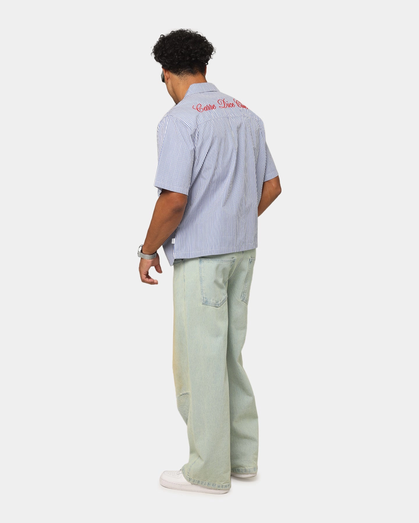 Breathable Cotton Geometric Pattern Carre Dice Club Button Up Shirt Pinstripe