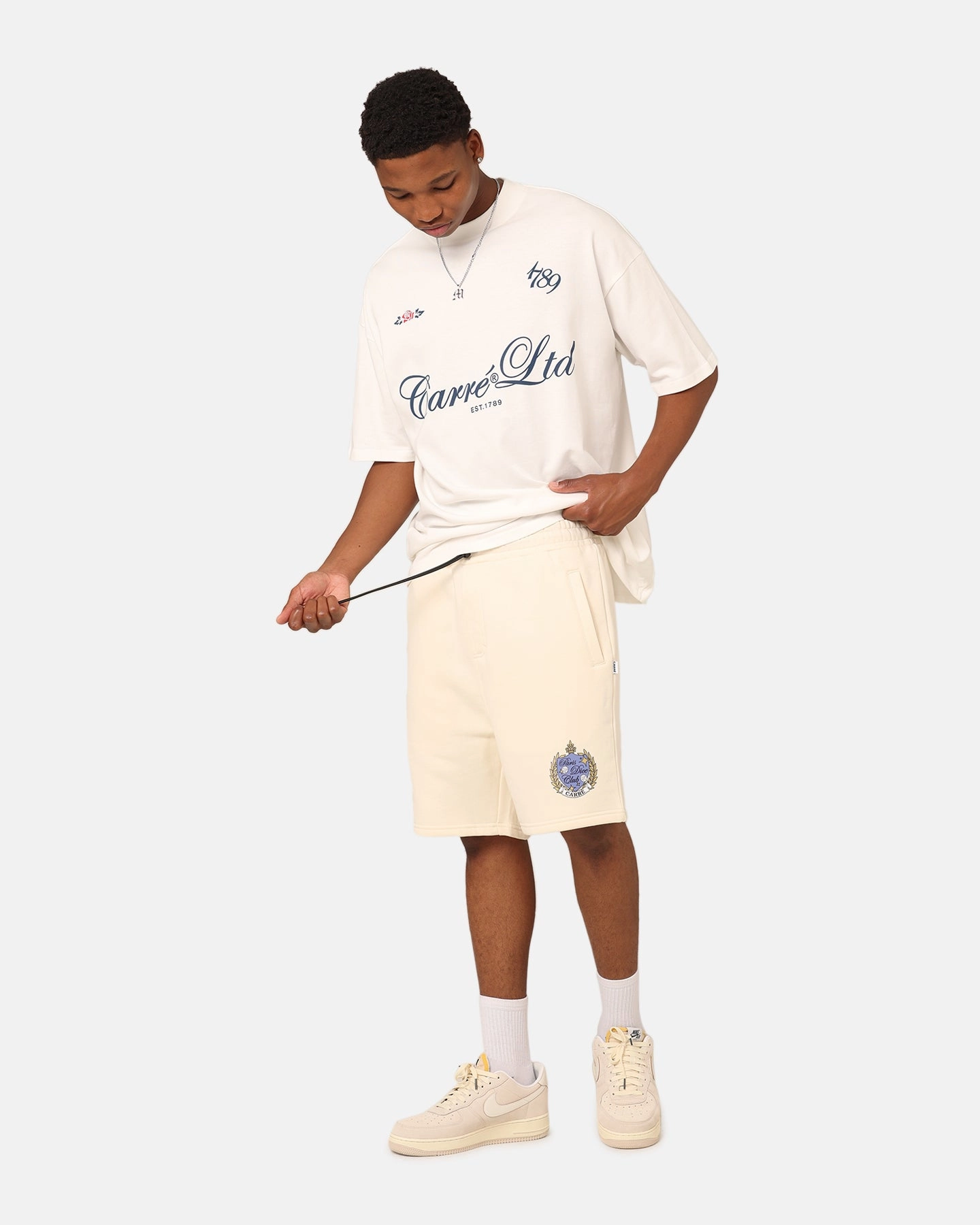 Carre Dice Club Sweat Shorts Off White Moisture Wicking Fabric Pilates wear