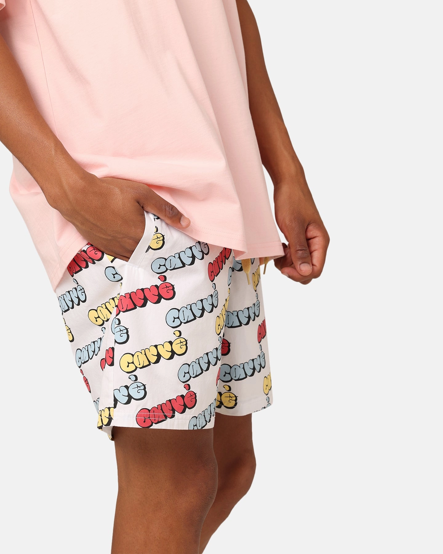 Stretch Woven Fabric Daily Use Carre Experience Slide Shorts White