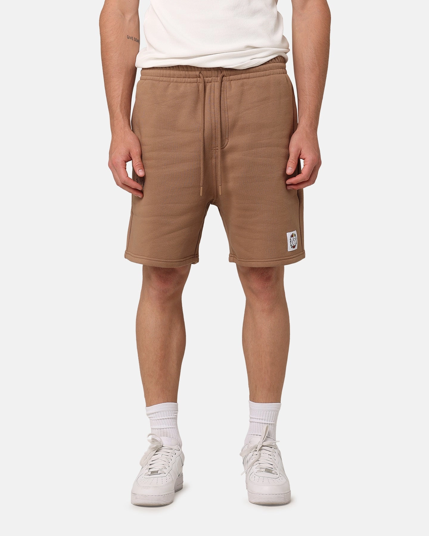 Athletic Look Recycled Material Carre Floral Fleece Shorts Brown