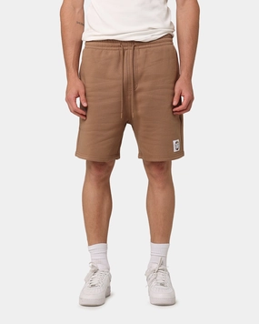 Athletic Look Recycled Material Carre Floral Fleece Shorts Brown