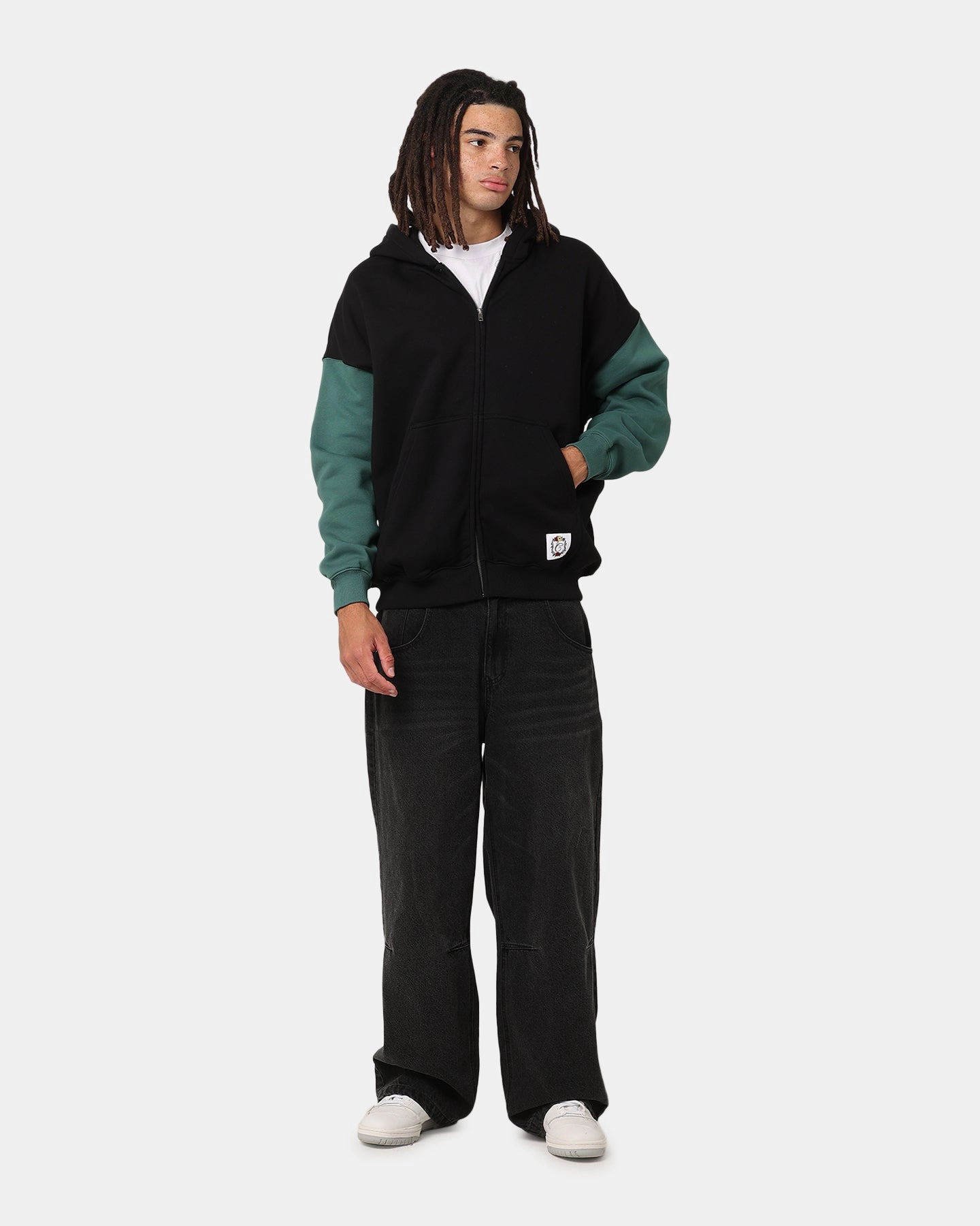 Carre Floral Full Zip Hoodie Black/Green Tactile Response Fabric