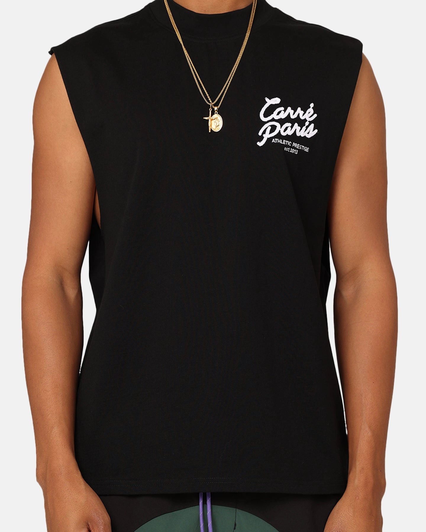 Daily Style Sleeveless Carre Floraux Muscle T-Shirt Black