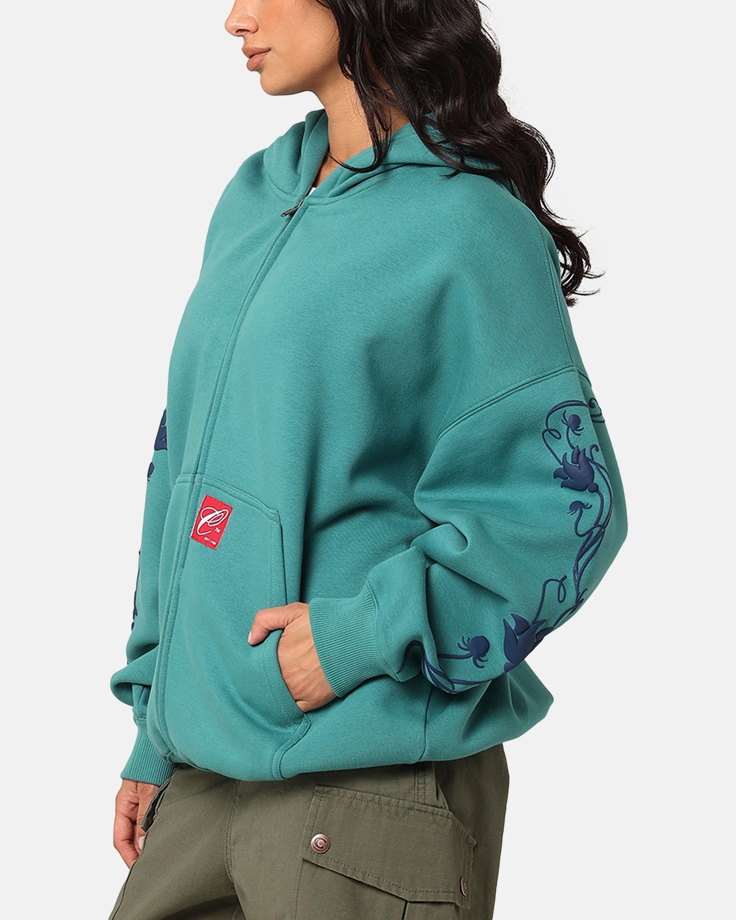 Carre Flower Bomb Full Zip Hoodie Oxidized Green Neutral Tones Congratulate