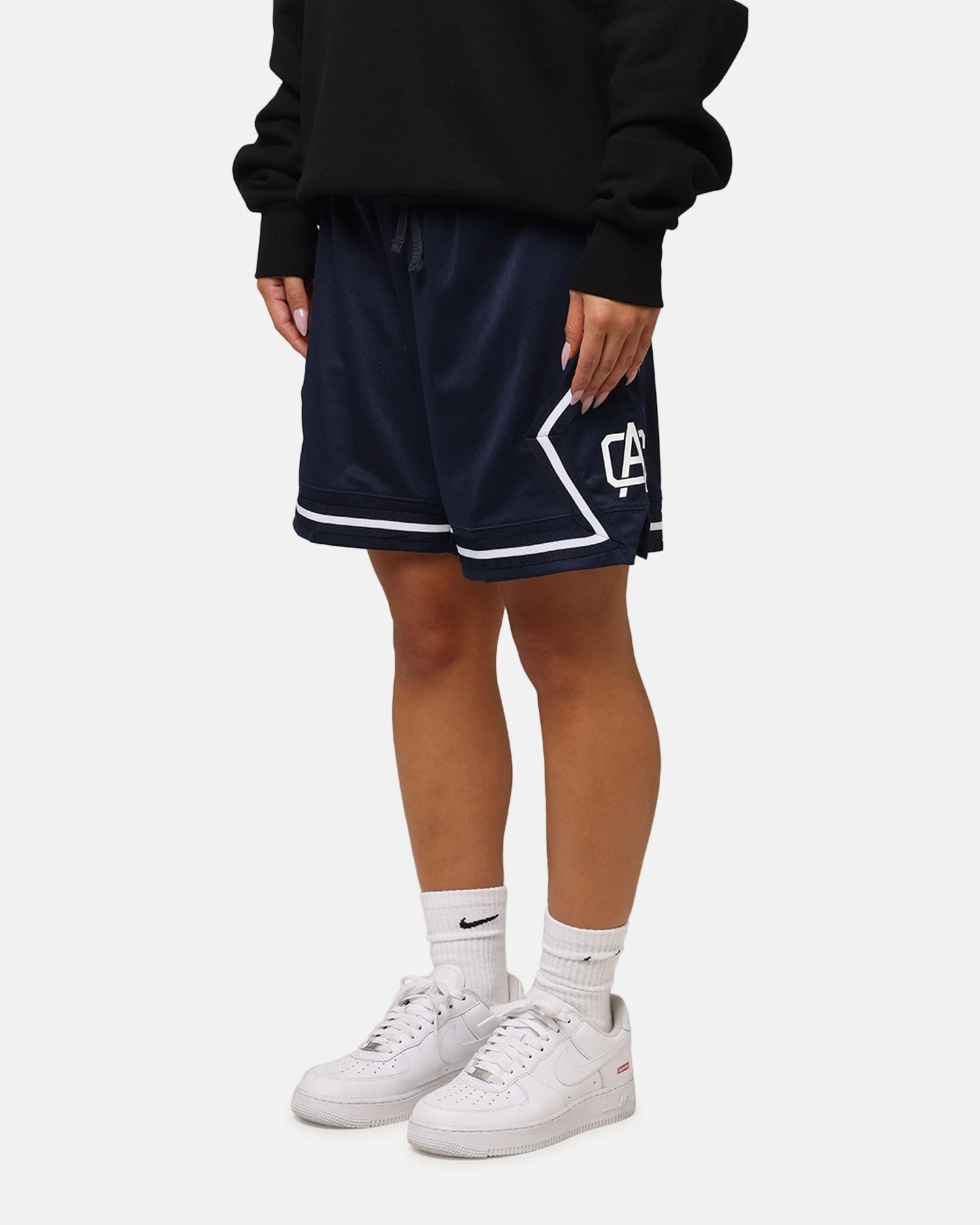 beachy vibe Carre Fold Mesh Basketball Shorts Navy/White