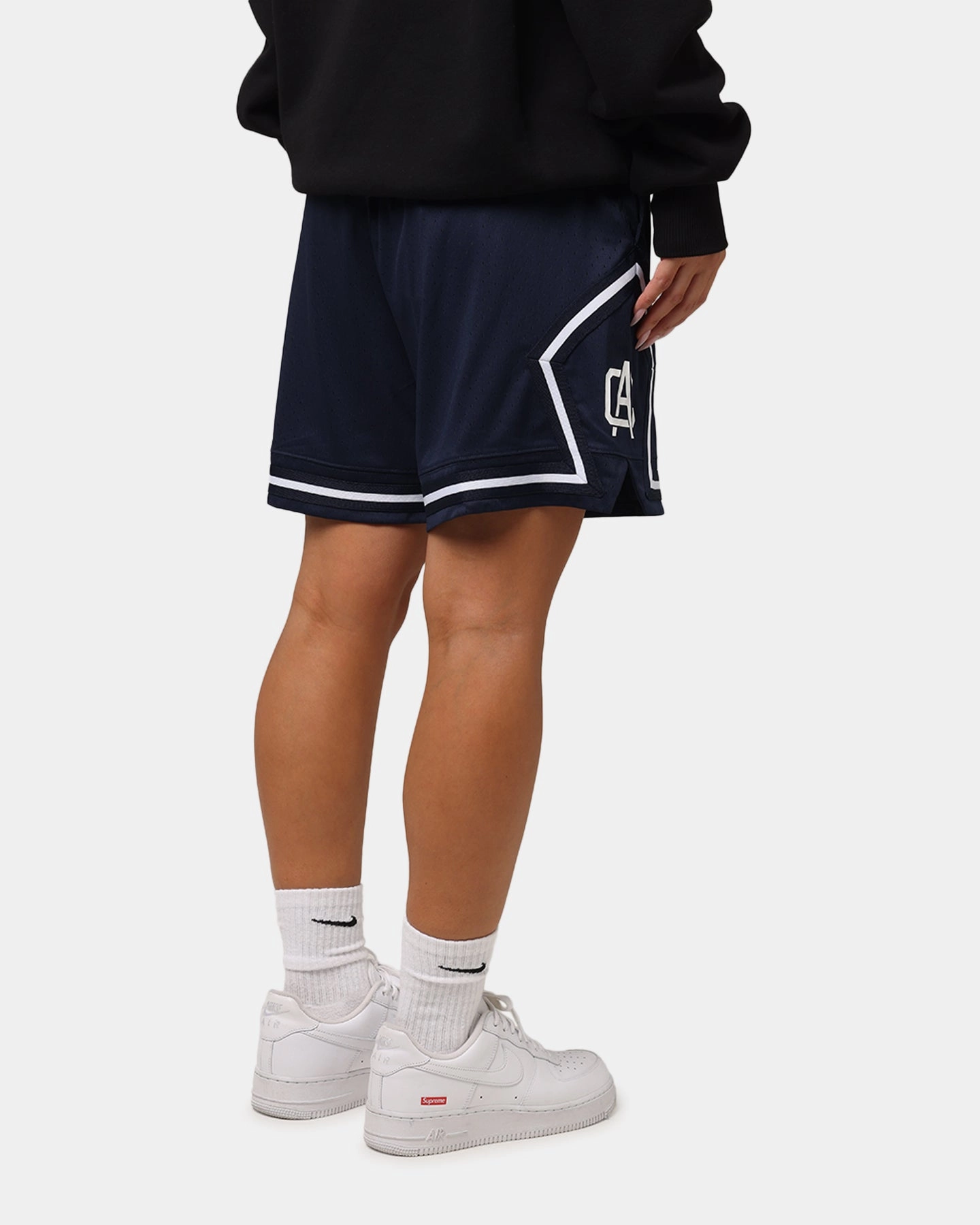 Carre Fold Mesh Basketball Shorts Navy/White Double Layered Panels