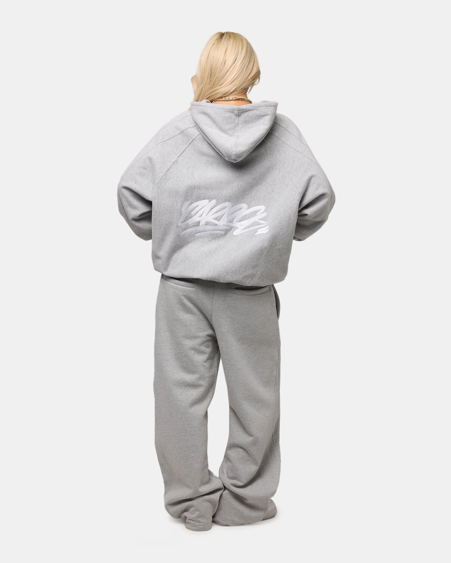 Drop Shoulder Carre Grit Zip Hoodie Grey Marle