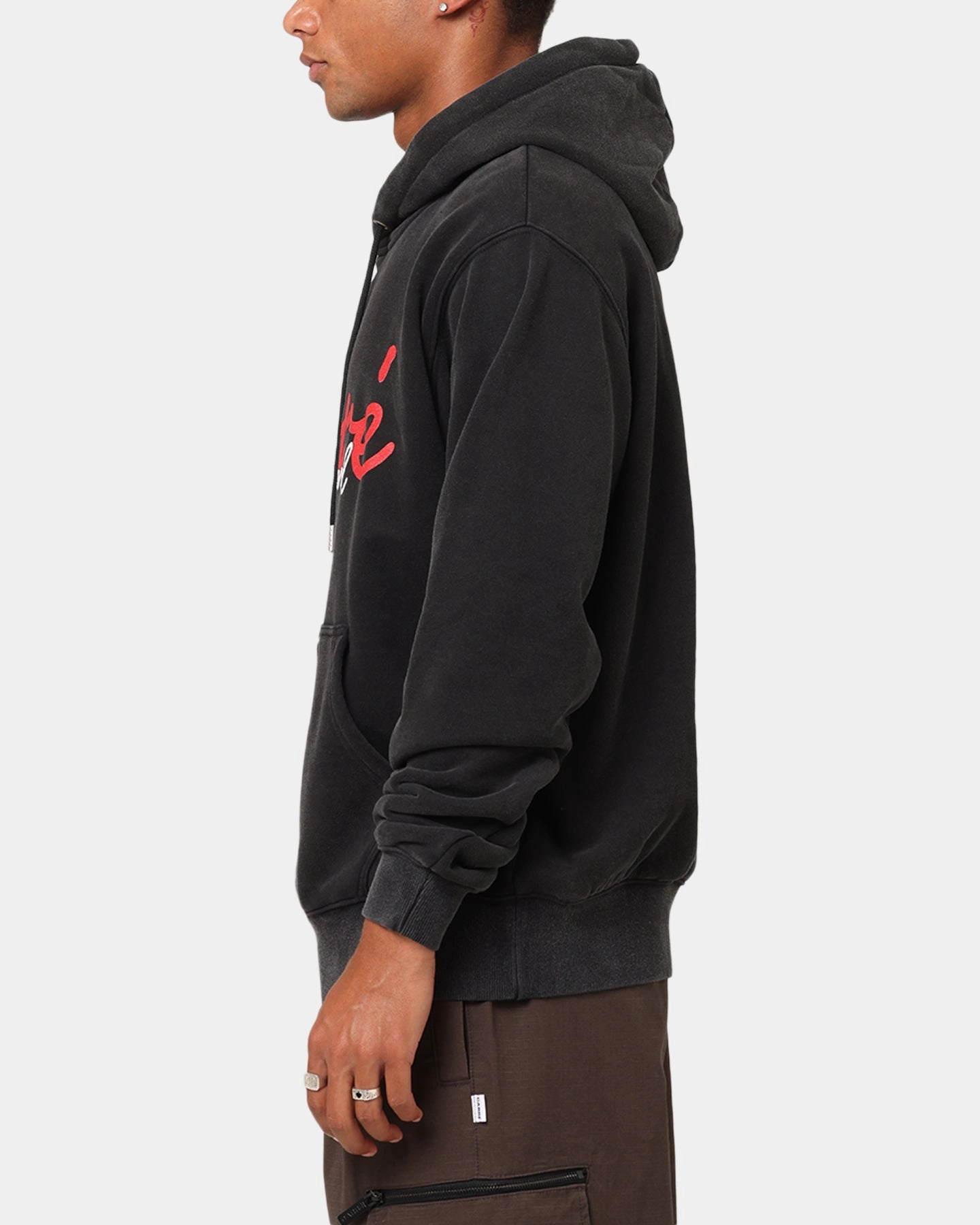 No Sag Shoulder Support Carre International Script Hoodie Vintage Black